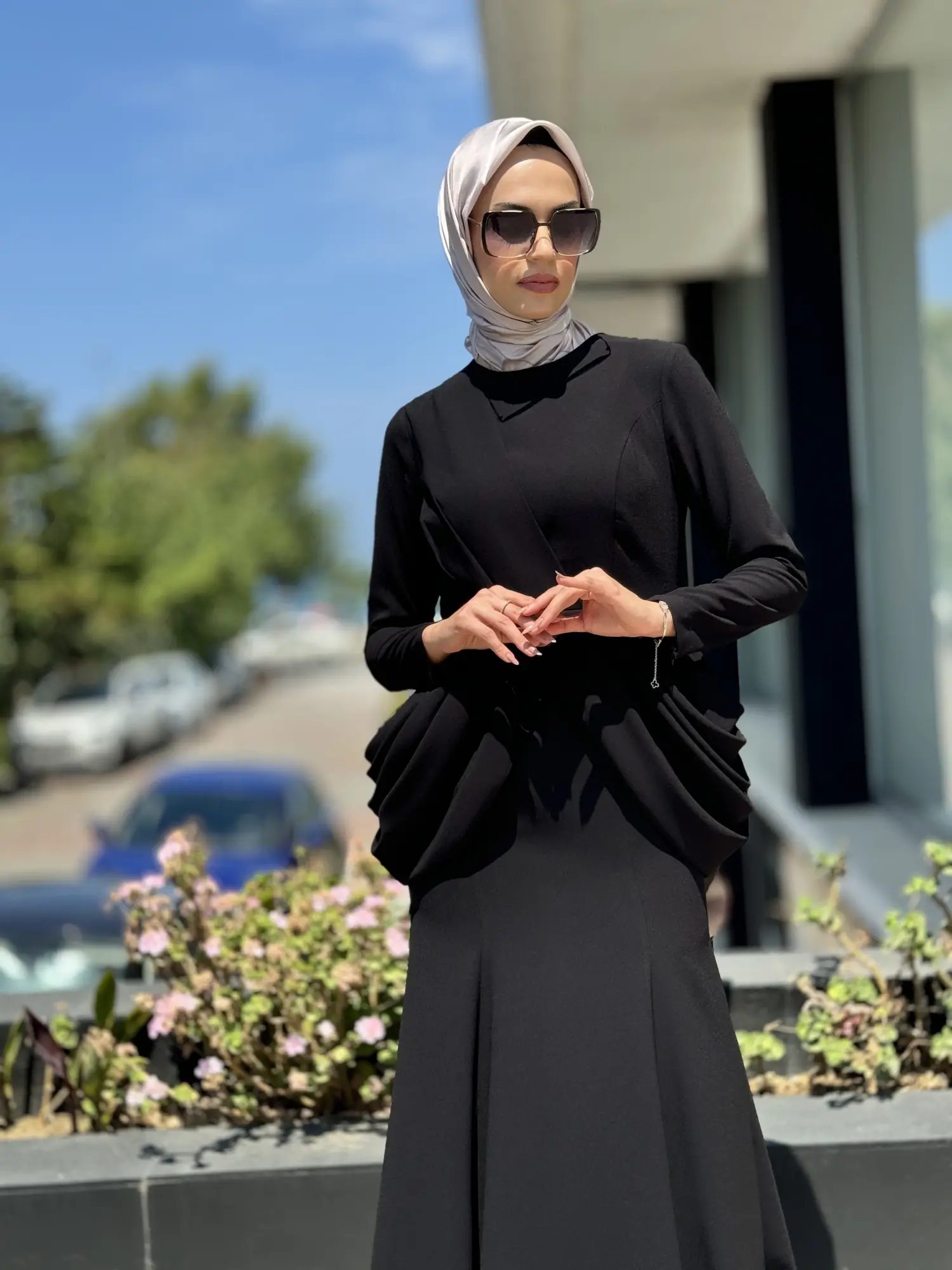 Jamila Sarah Yanları Drapeli Balık Tesettür Abiye Elbise 3046