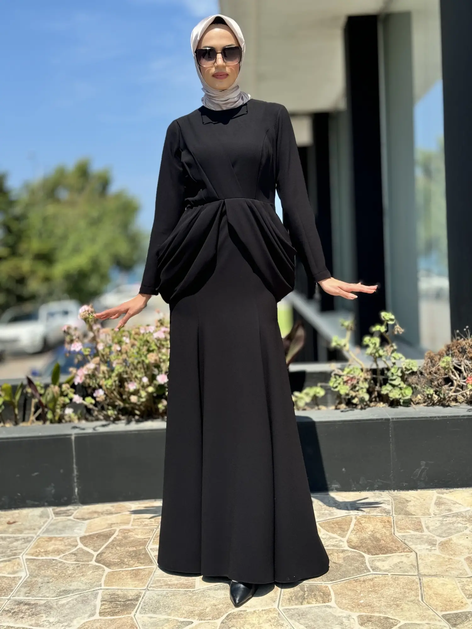 Jamila Sarah Yanları Drapeli Balık Tesettür Abiye Elbise 3046