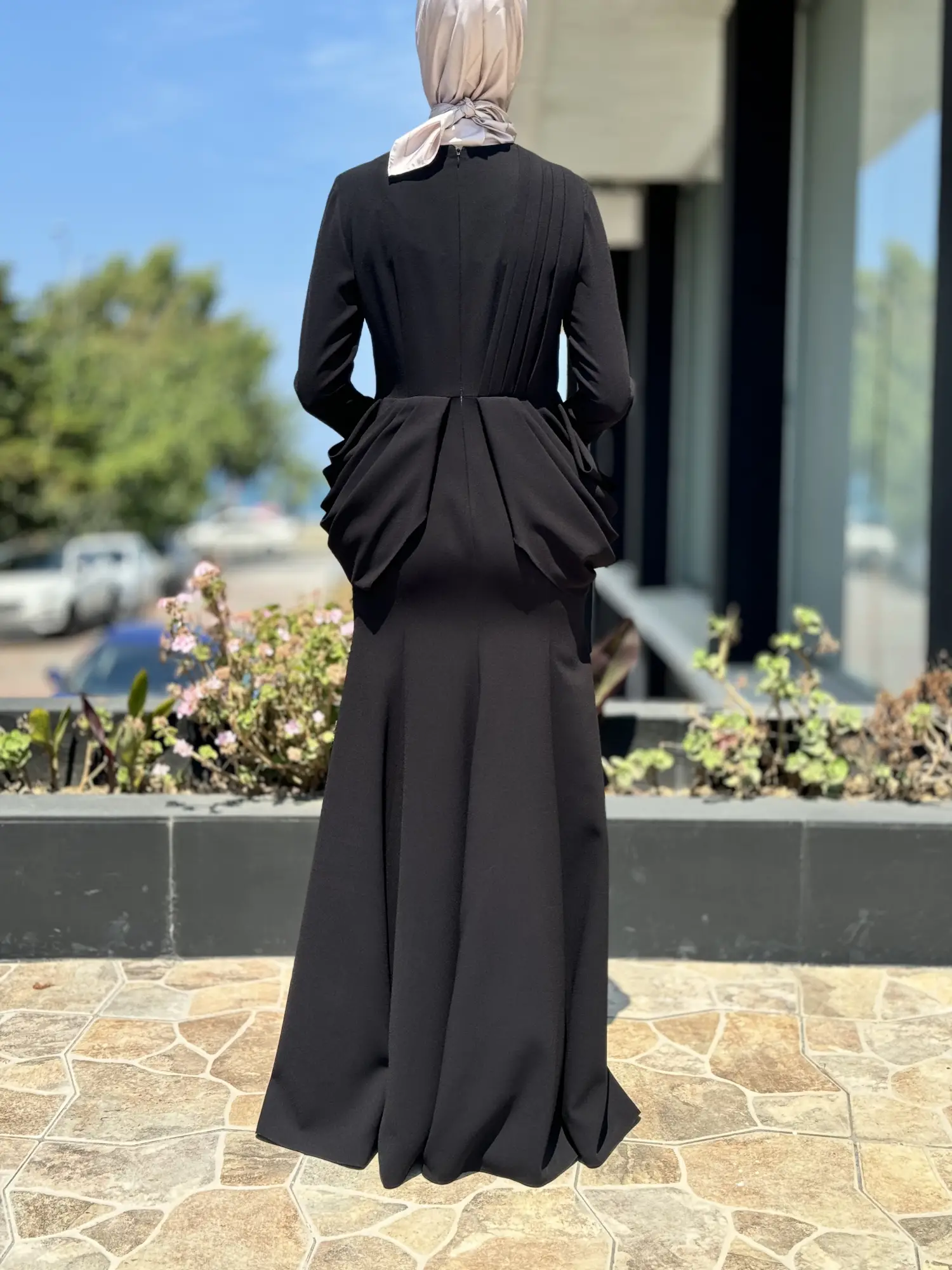 Jamila Sarah Yanları Drapeli Balık Tesettür Abiye Elbise 3046