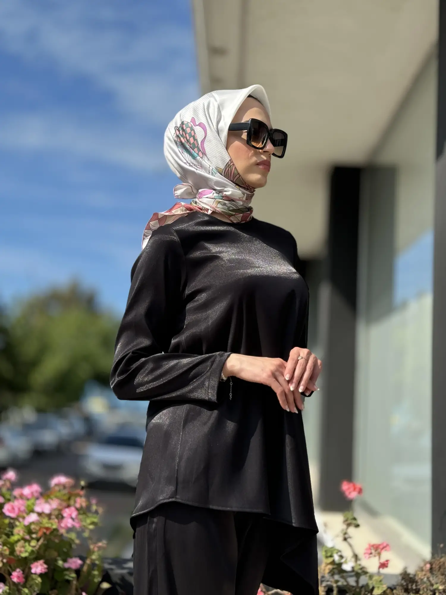 Kahma Asimetrik Simli Tunik  Beli Lastikli Cepli Pantolon Takım