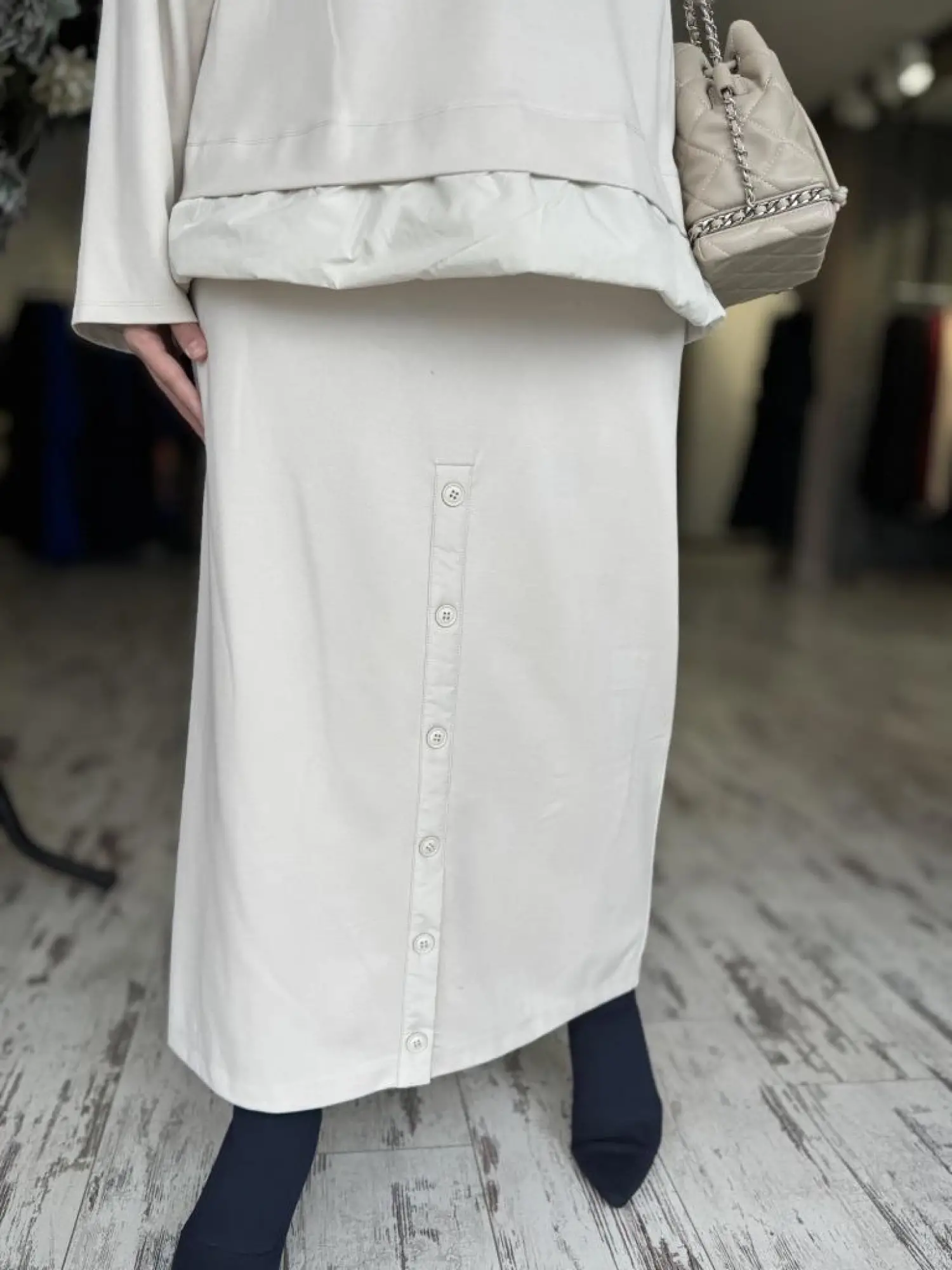 Kahma Düğme Detaylı Örme Etek