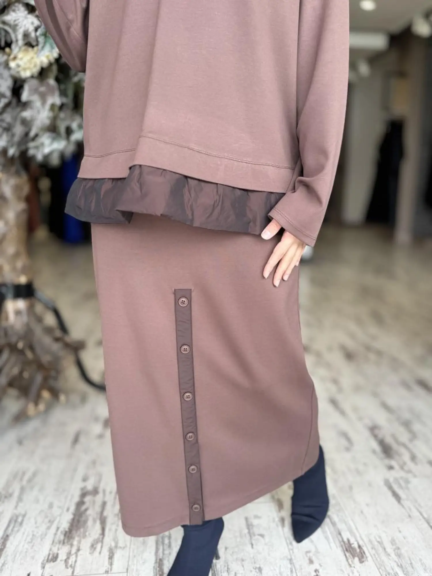 Kahma Düğme Detaylı Örme Etek