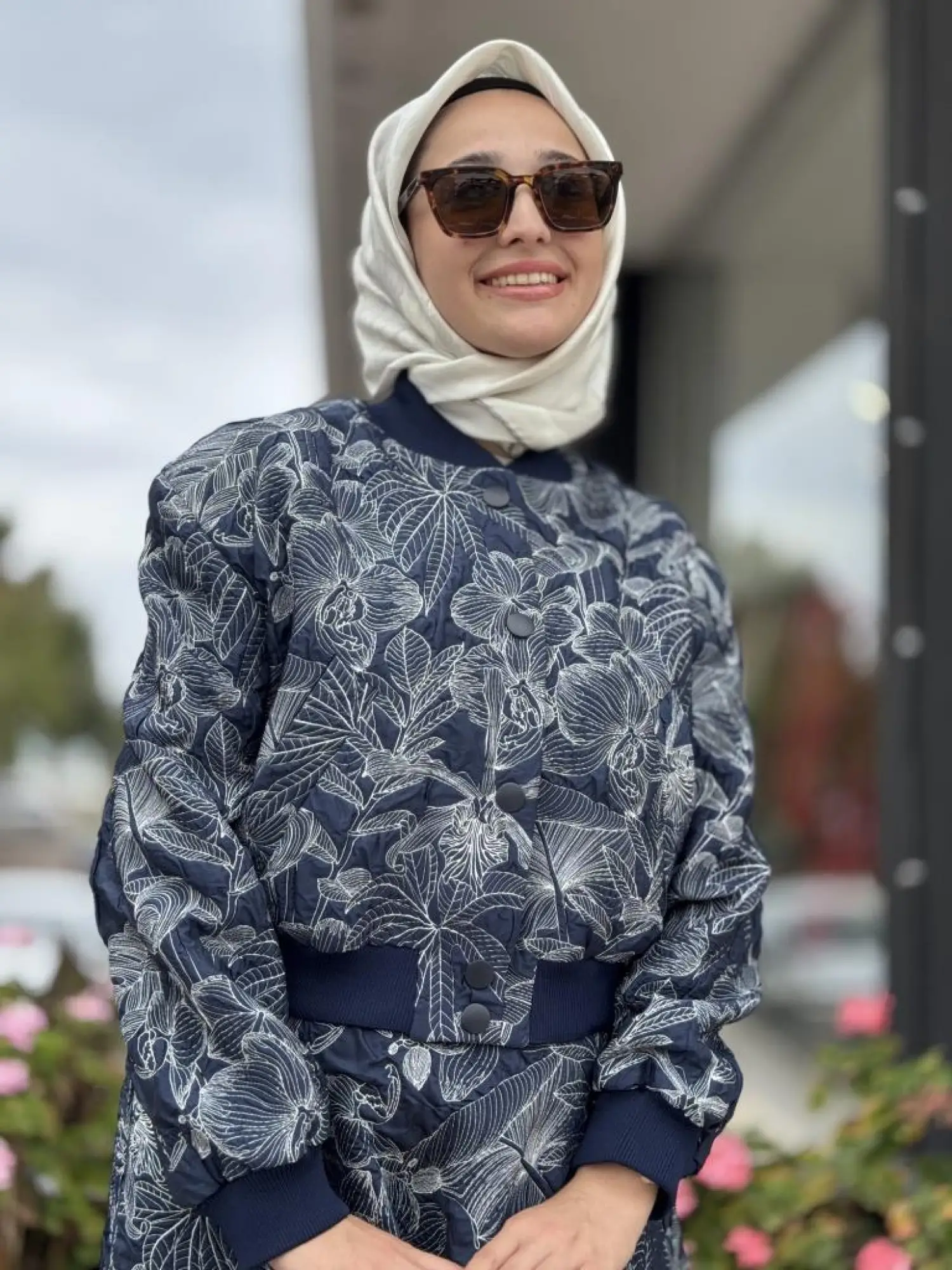 Kahma Florel Desen Kapitone Bomber Ceket Etek Takım