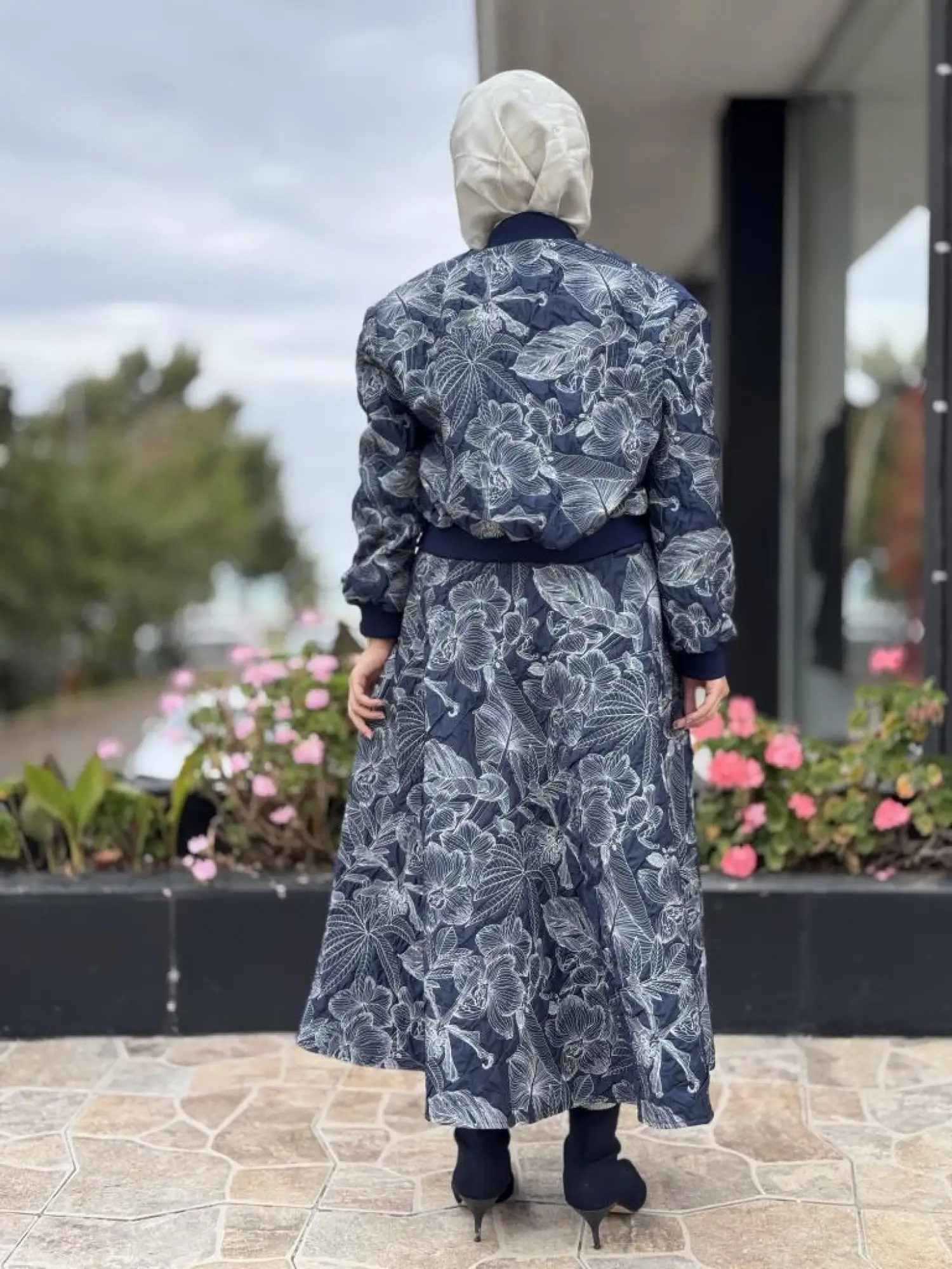 Kahma Florel Desen Kapitone Bomber Ceket Etek Takım