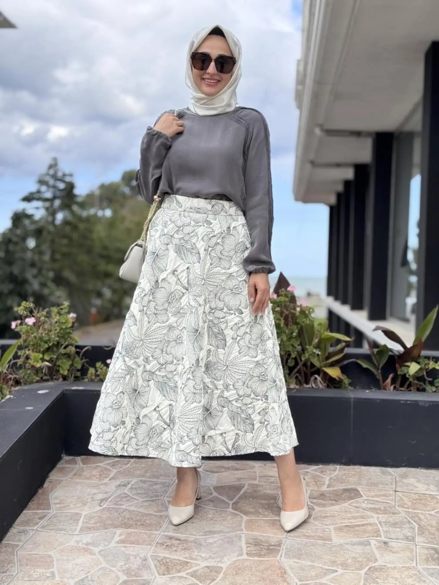 Kahma Florel Desen Kapitone Etek