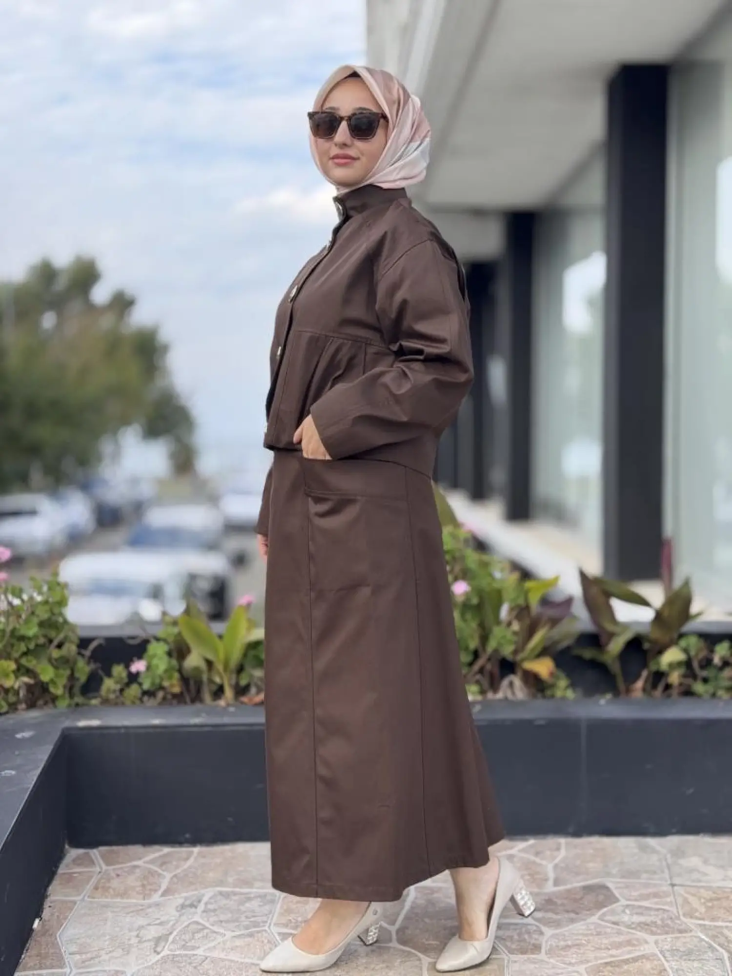 Kahma Gold Düğme Detaylı Kanvas Ceket Etek Takım