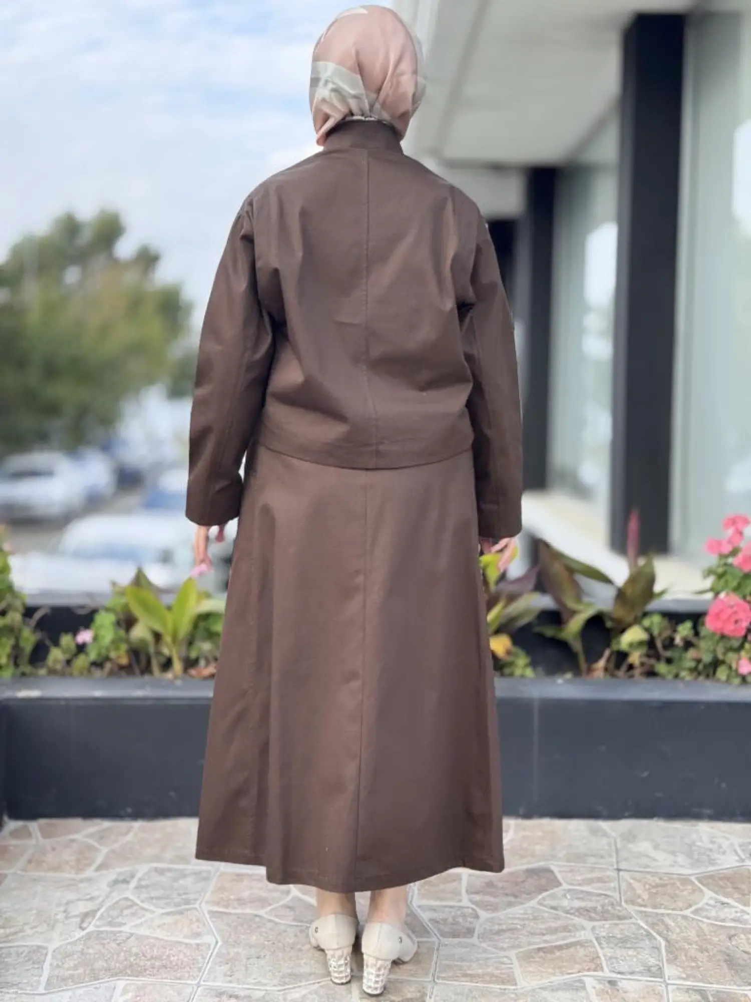 Kahma Gold Düğme Detaylı Kanvas Ceket Etek Takım