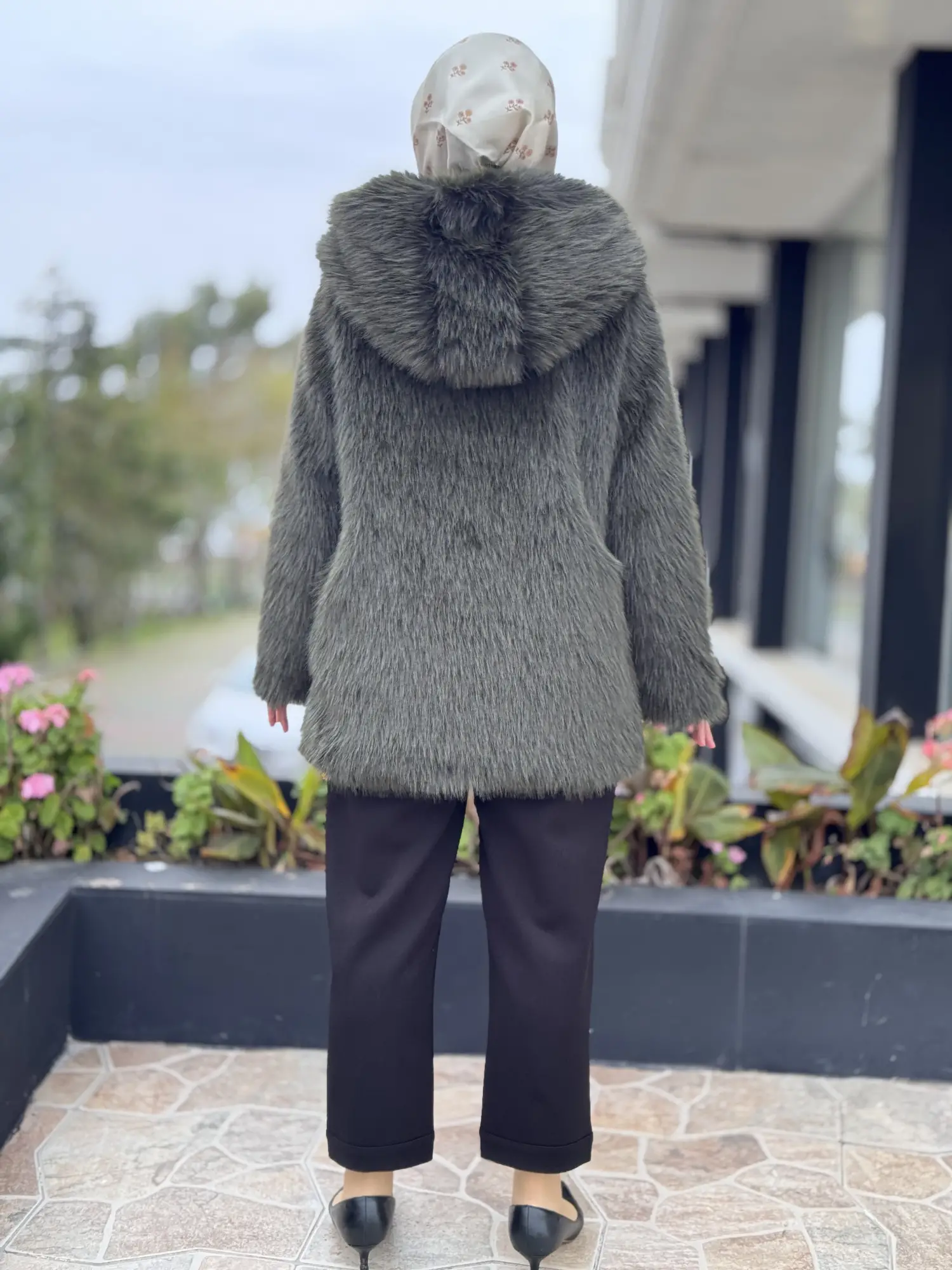 Kahma Kapüşonlu Kürk Kaban