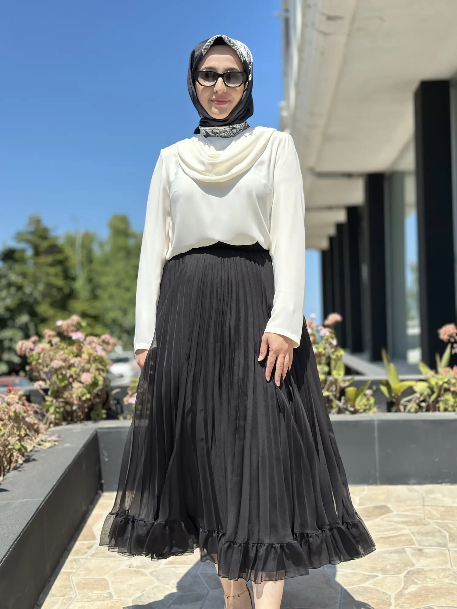 Kahma Şifon Pliseli Etek