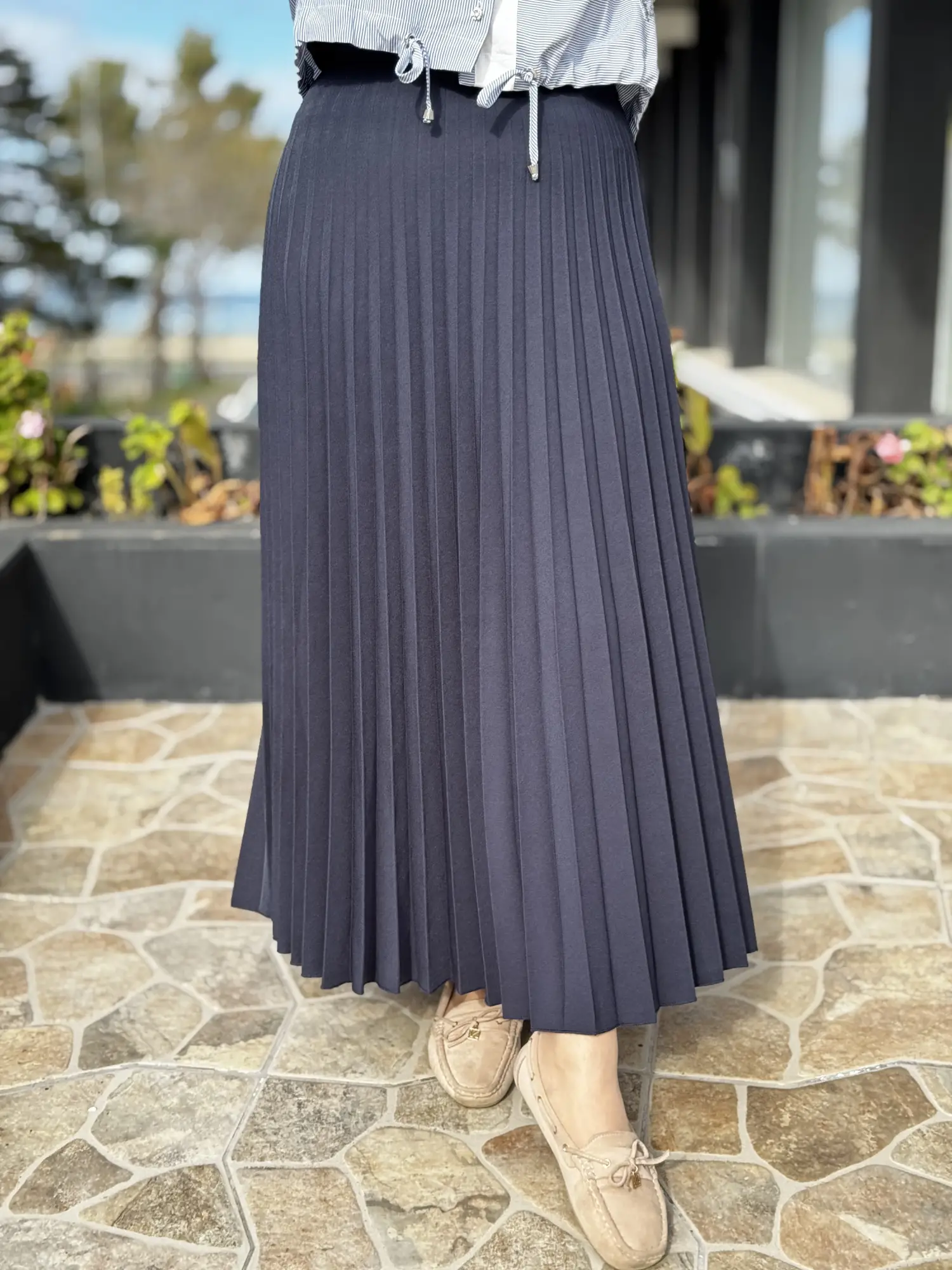 Kayra Beli Lastikli Pliseli Etek KA12505