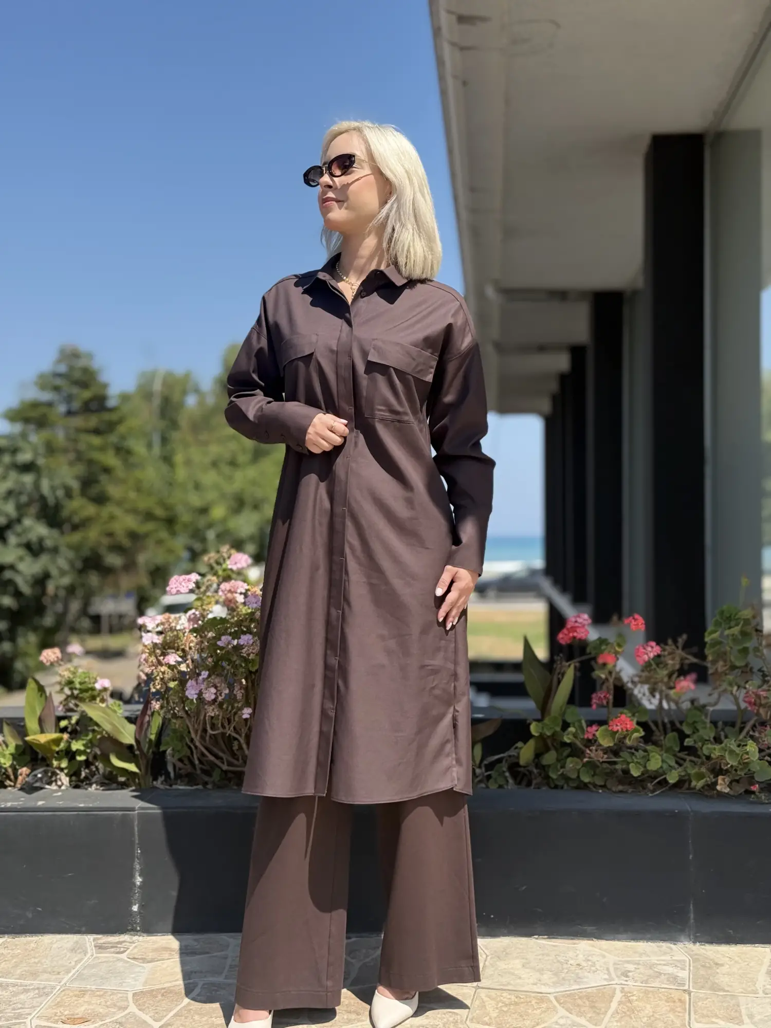 Kayra Cep Detaylı Soft Maxi Gömlek KA81023