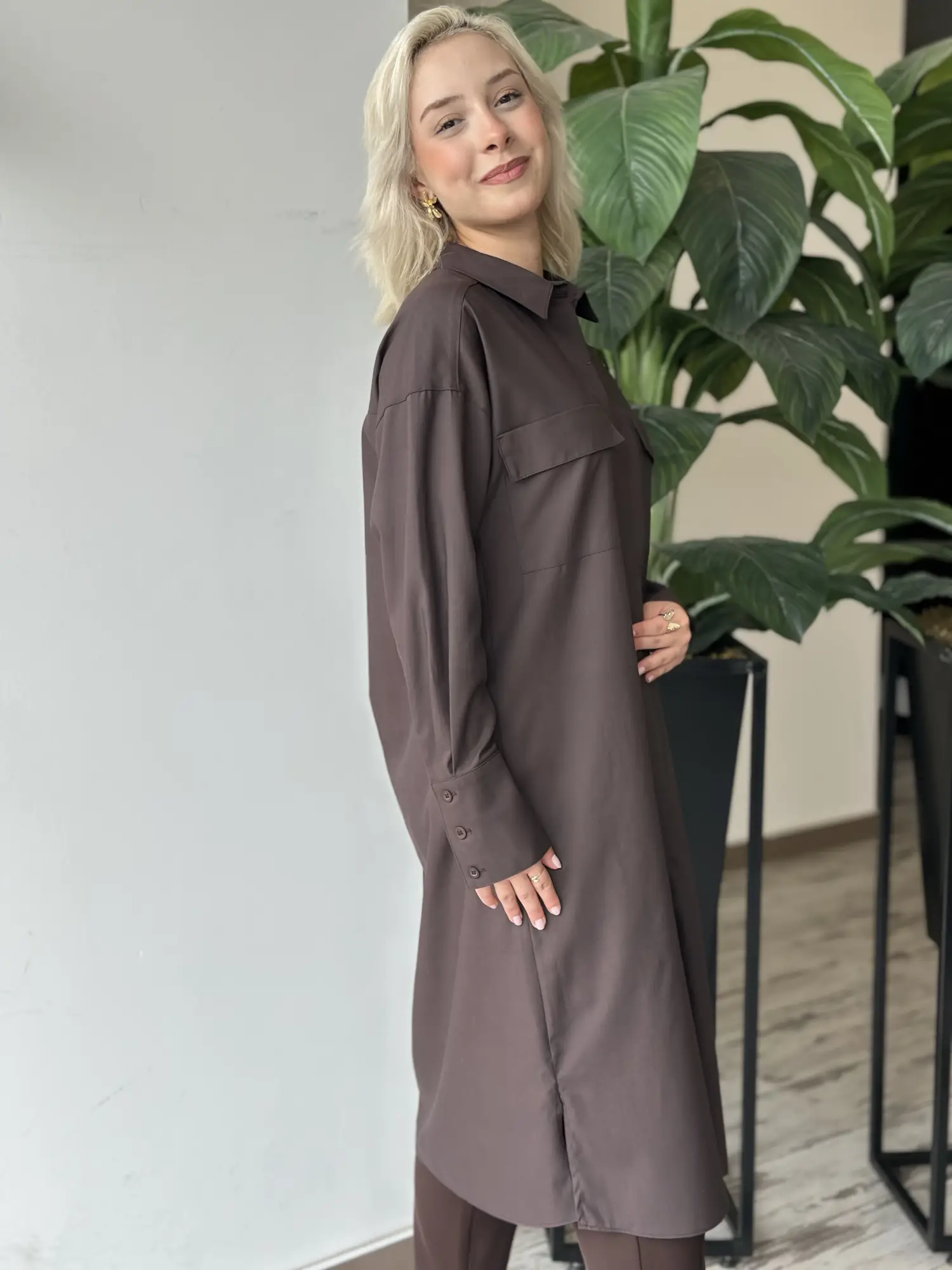 Kayra Cep Detaylı Soft Maxi Gömlek KA81023