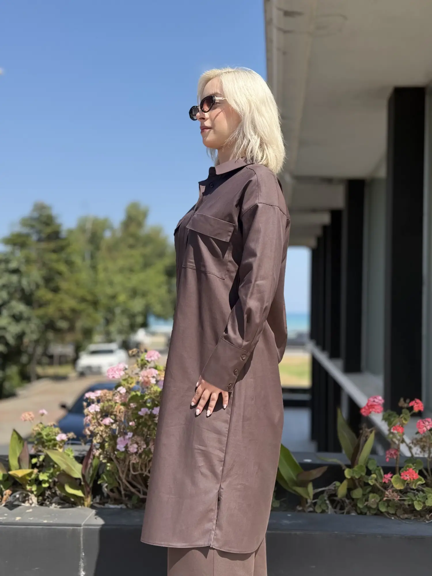 Kayra Cep Detaylı Soft Maxi Gömlek KA81023
