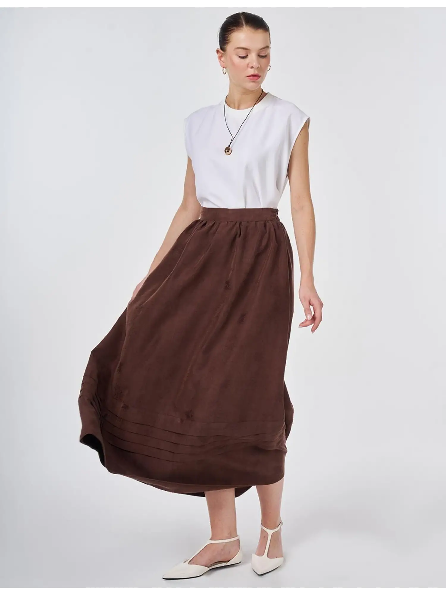 Kayra Kendinden Desenli Cepli Etek KA72011