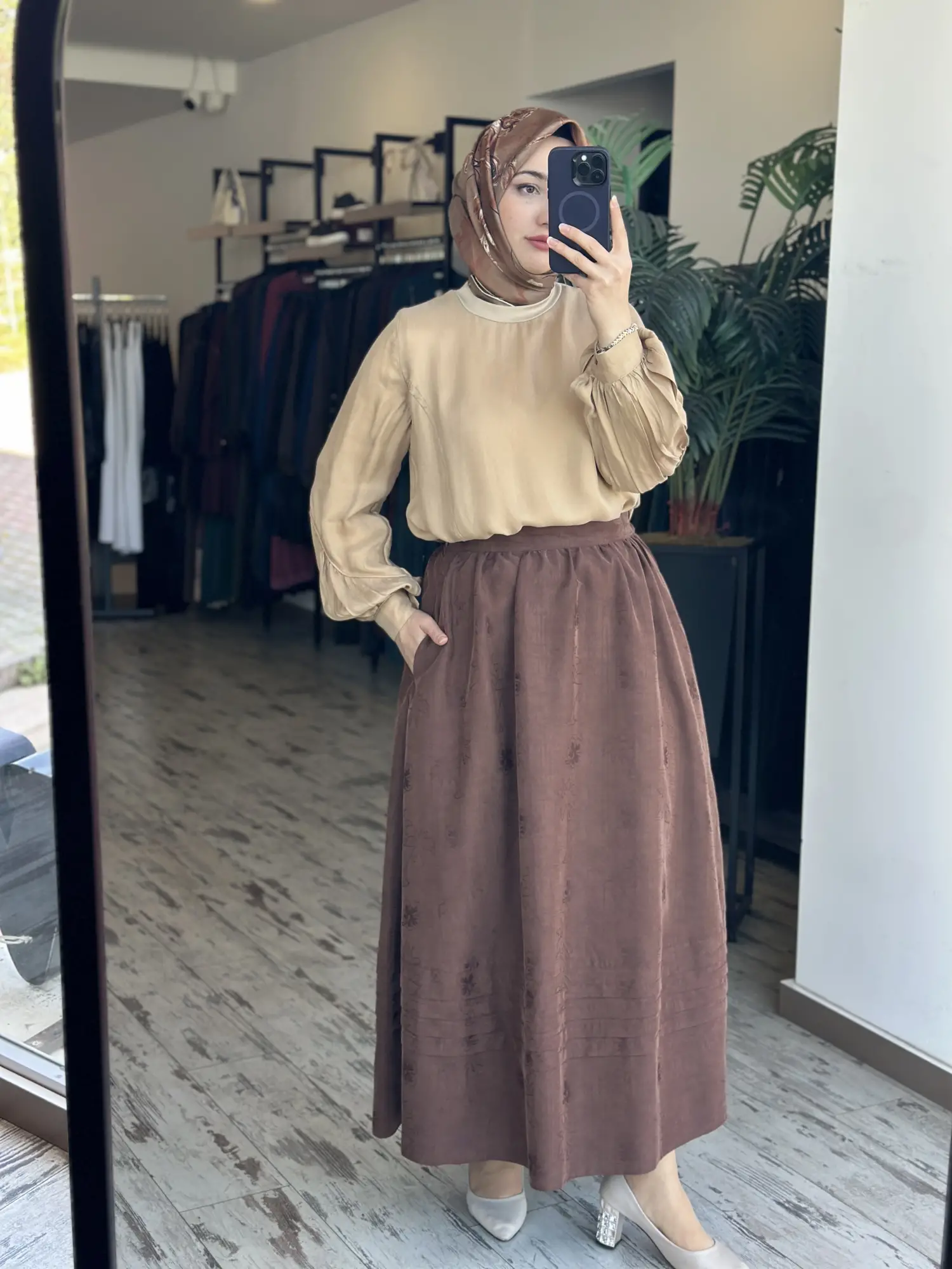 Kayra Kendinden Desenli Cepli Etek KA72011