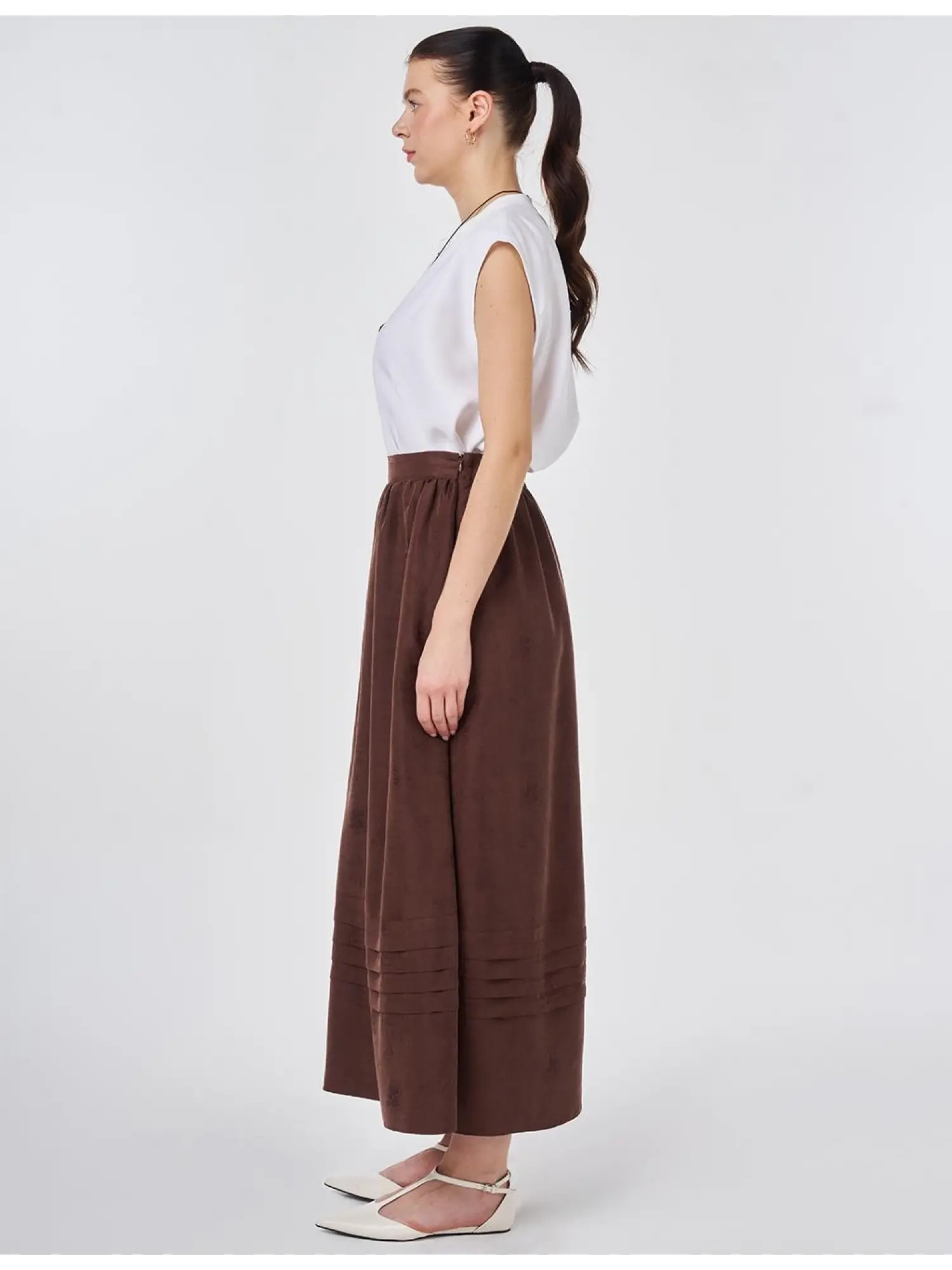 Kayra Kendinden Desenli Cepli Etek KA72011