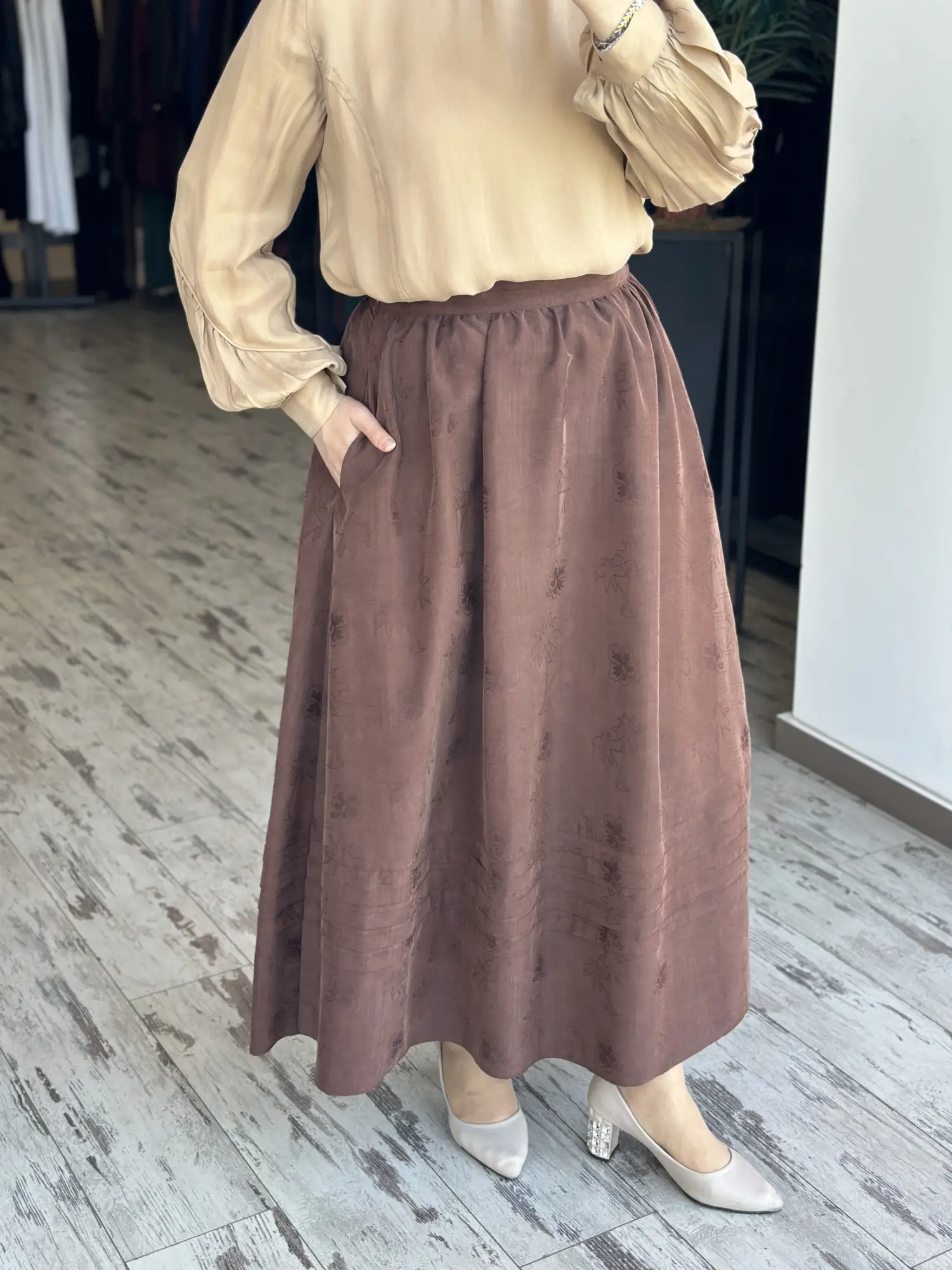 Kayra Kendinden Desenli Cepli Etek KA72011