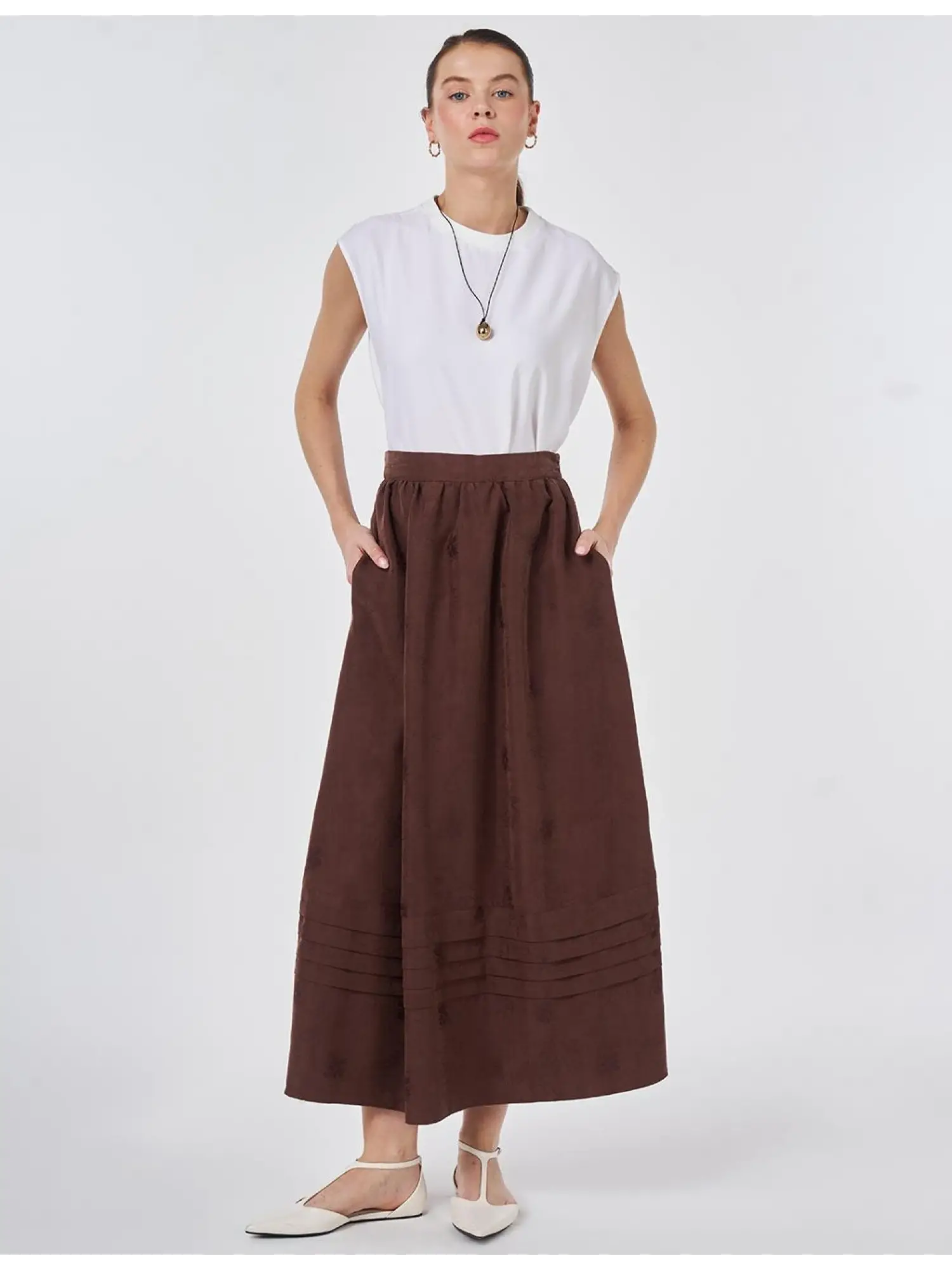 Kayra Kendinden Desenli Cepli Etek KA72011