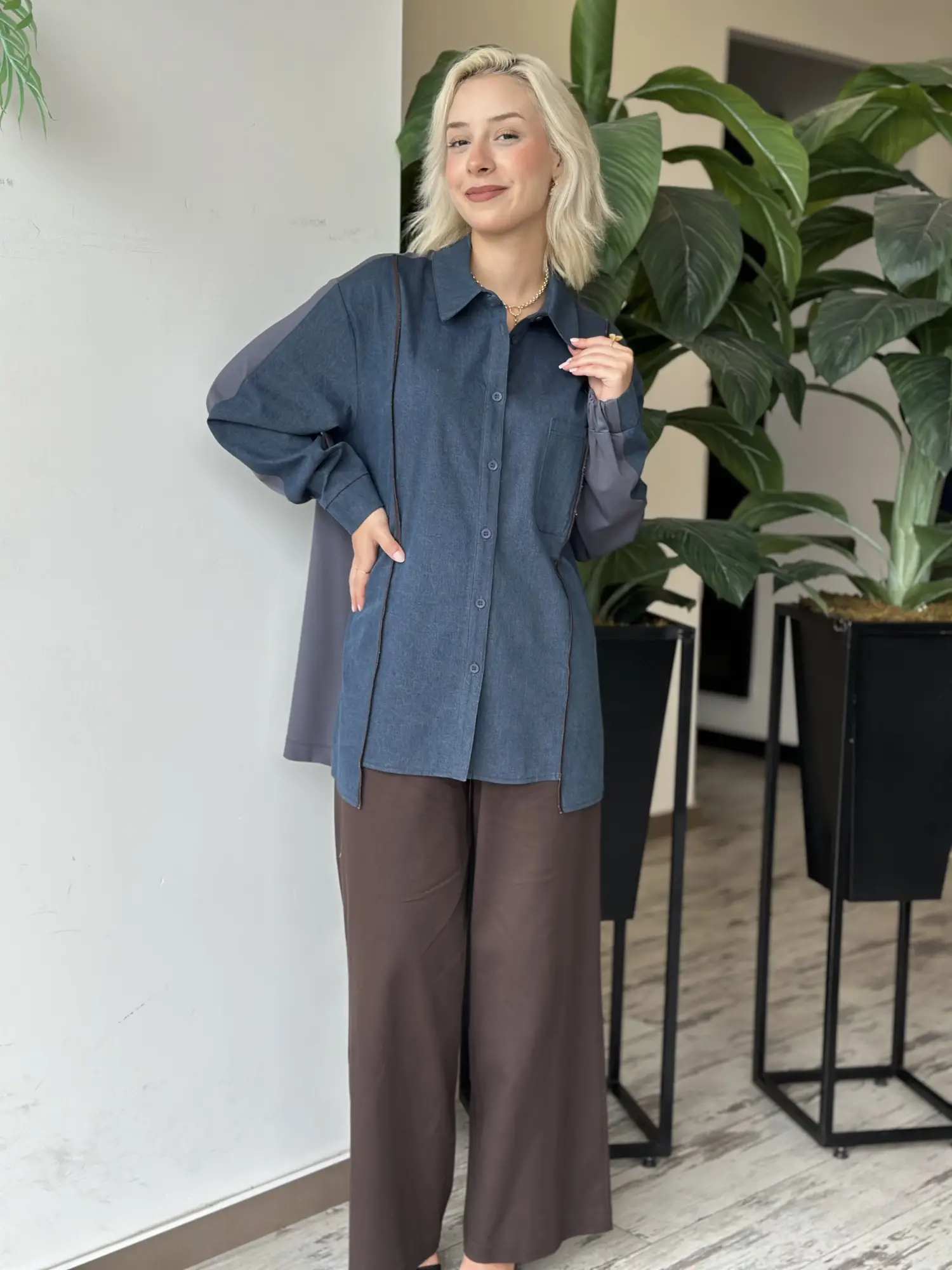 Kayra Modal Kot Detaylı Gömlek KA71004