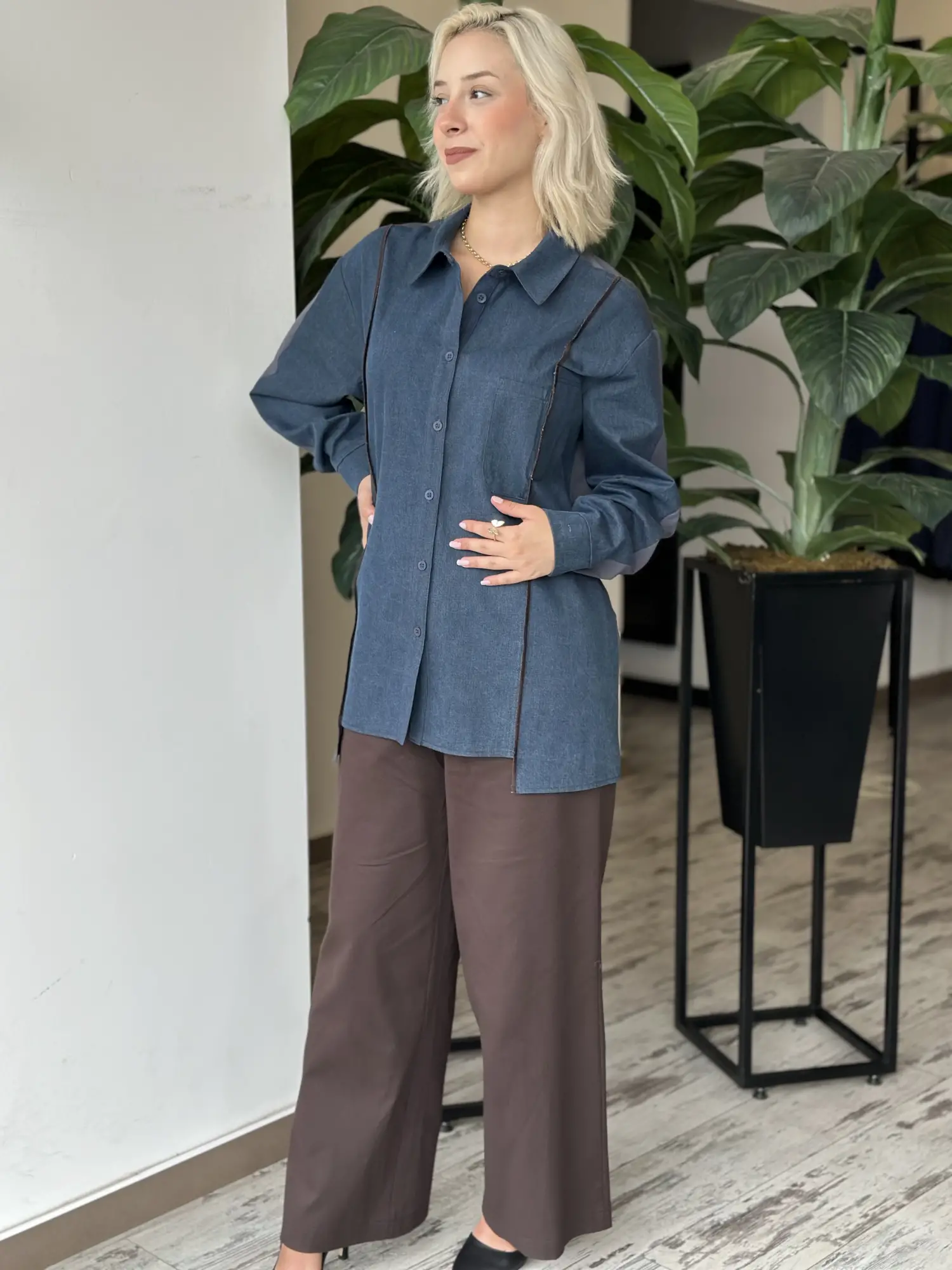 Kayra Modal Kot Detaylı Gömlek KA71004