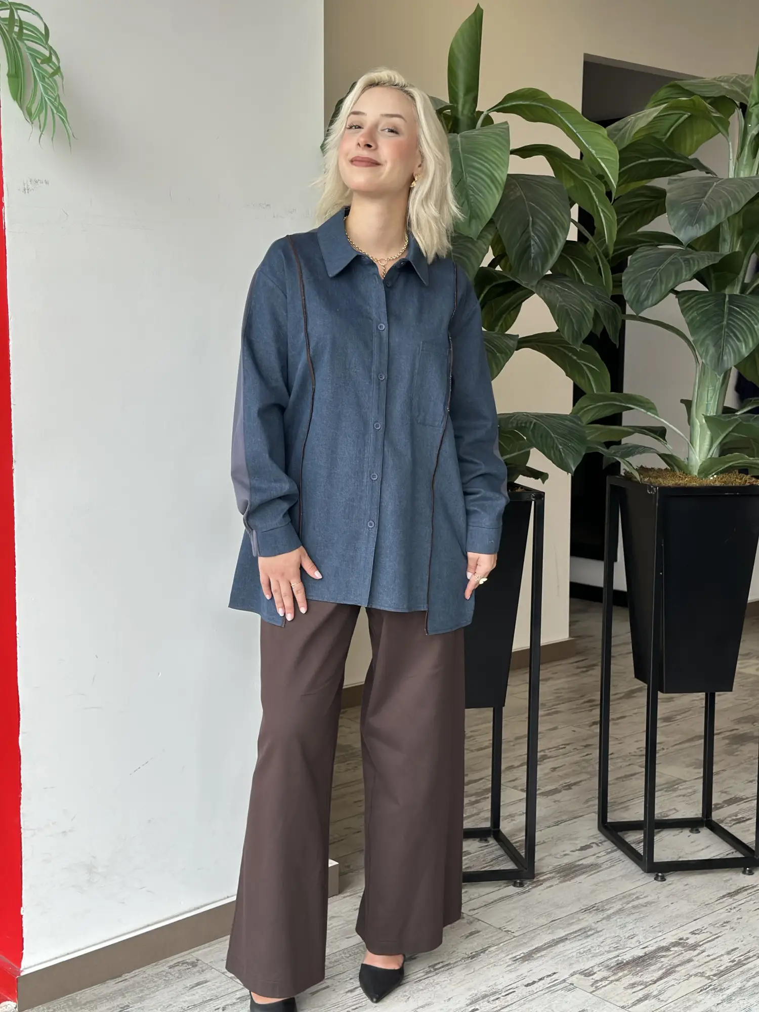 Kayra Modal Kot Detaylı Gömlek KA71004