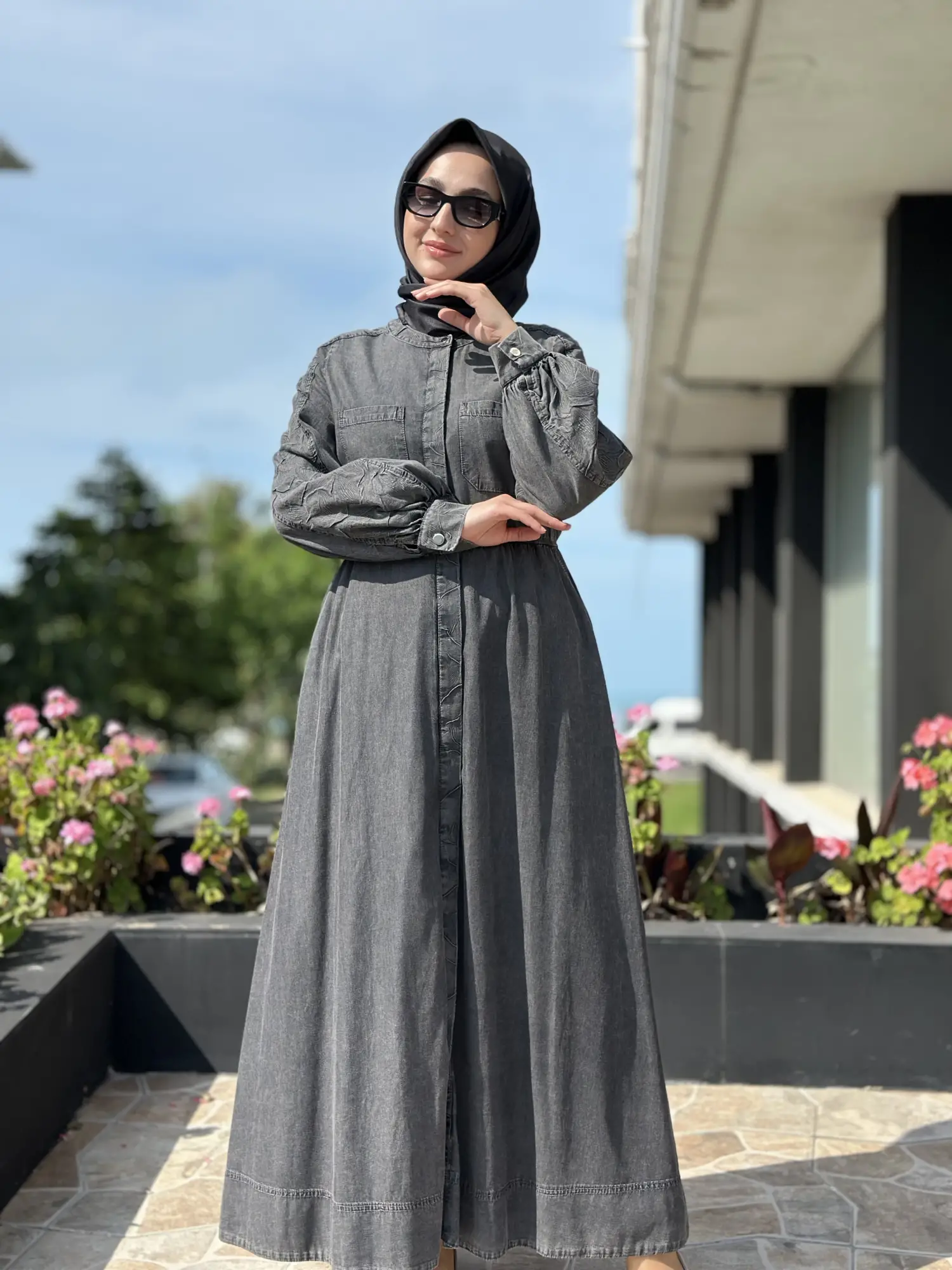 Kayra Önü Patlı Tensel Kot Elbise KA83016