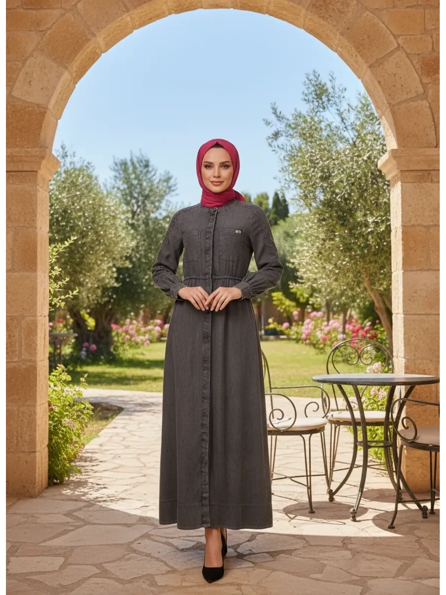 Kayra Önü Patlı Tensel Kot Elbise KA83016