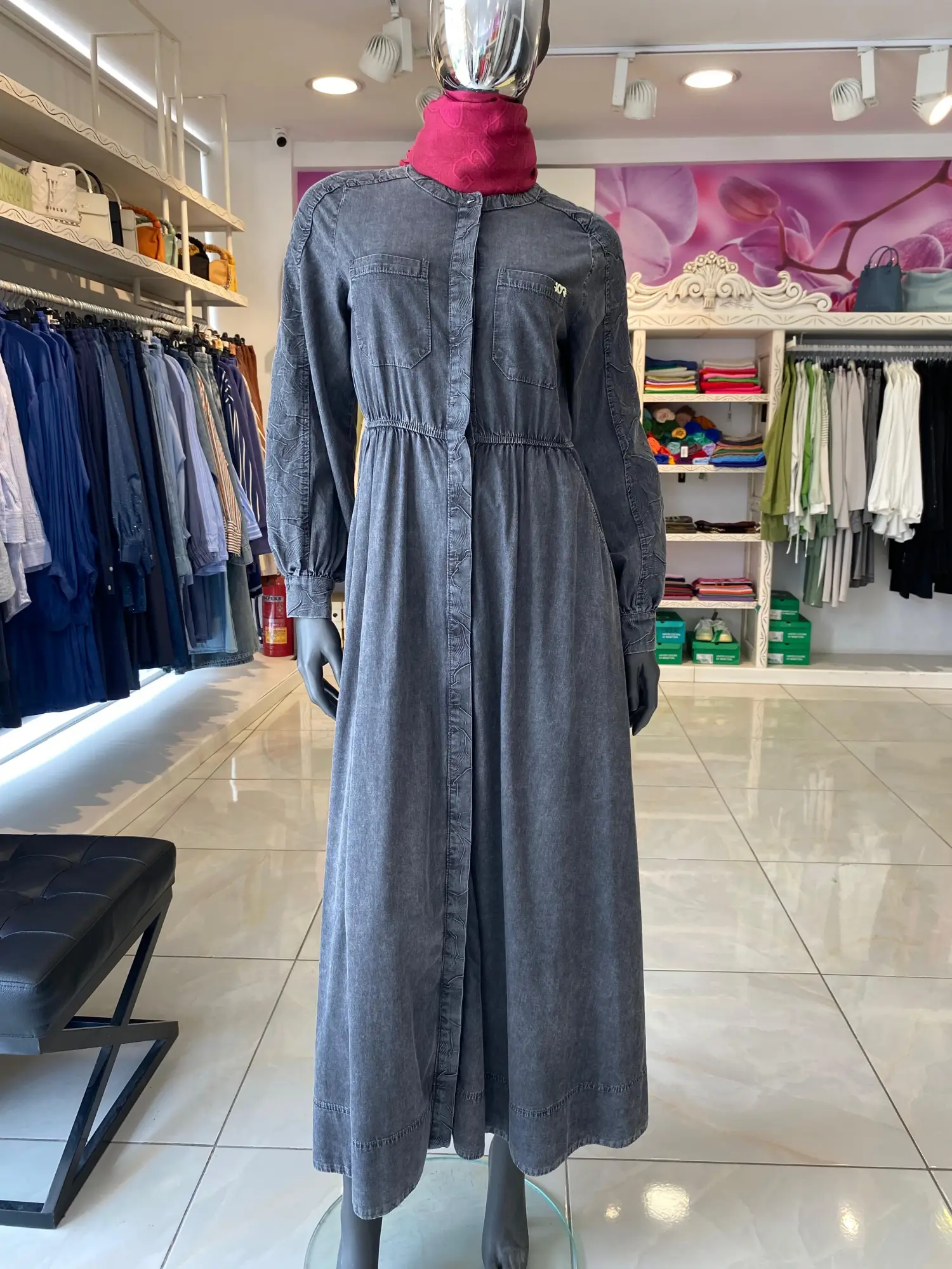 Kayra Önü Patlı Tensel Kot Elbise KA83016