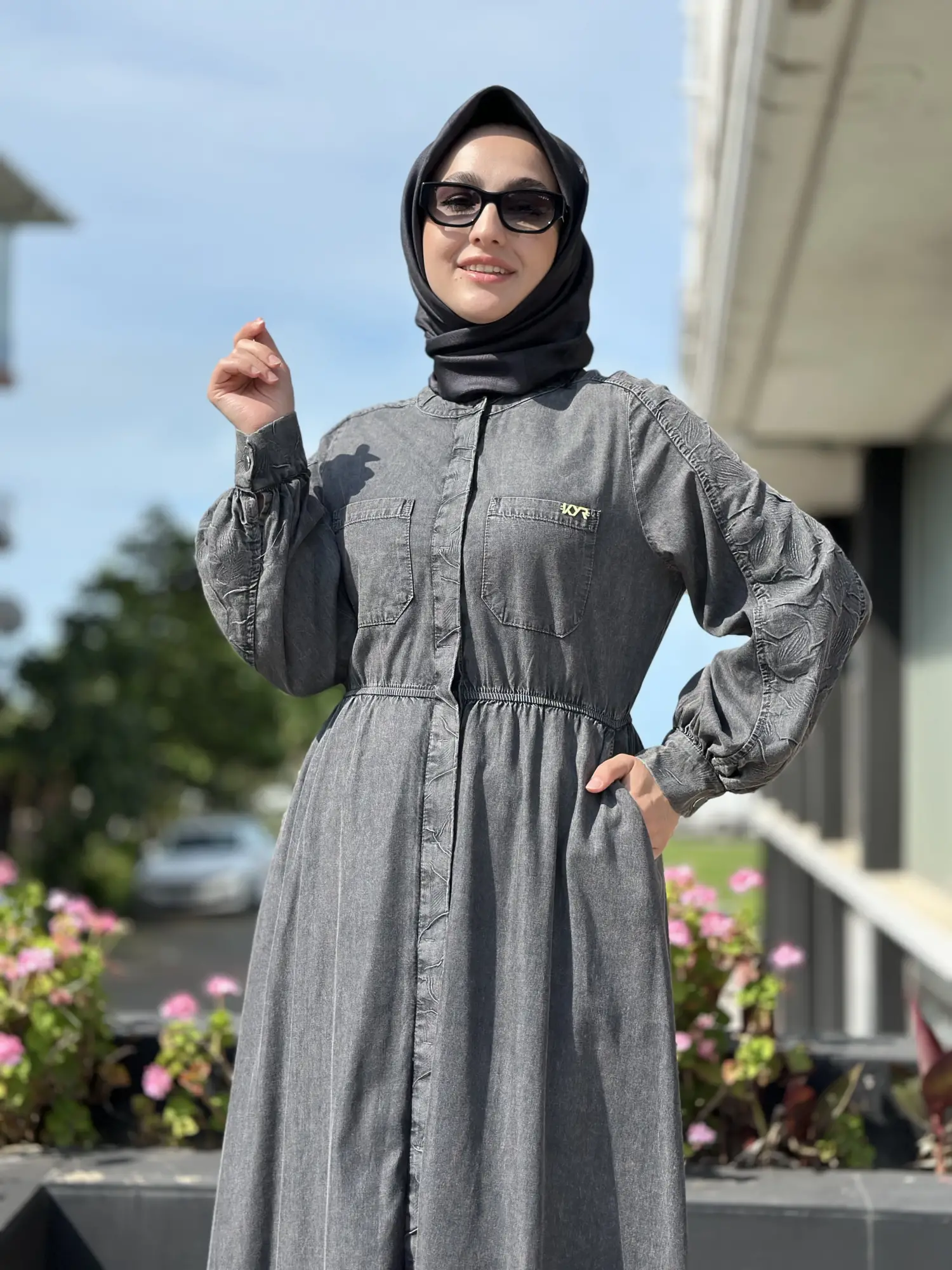 Kayra Önü Patlı Tensel Kot Elbise KA83016