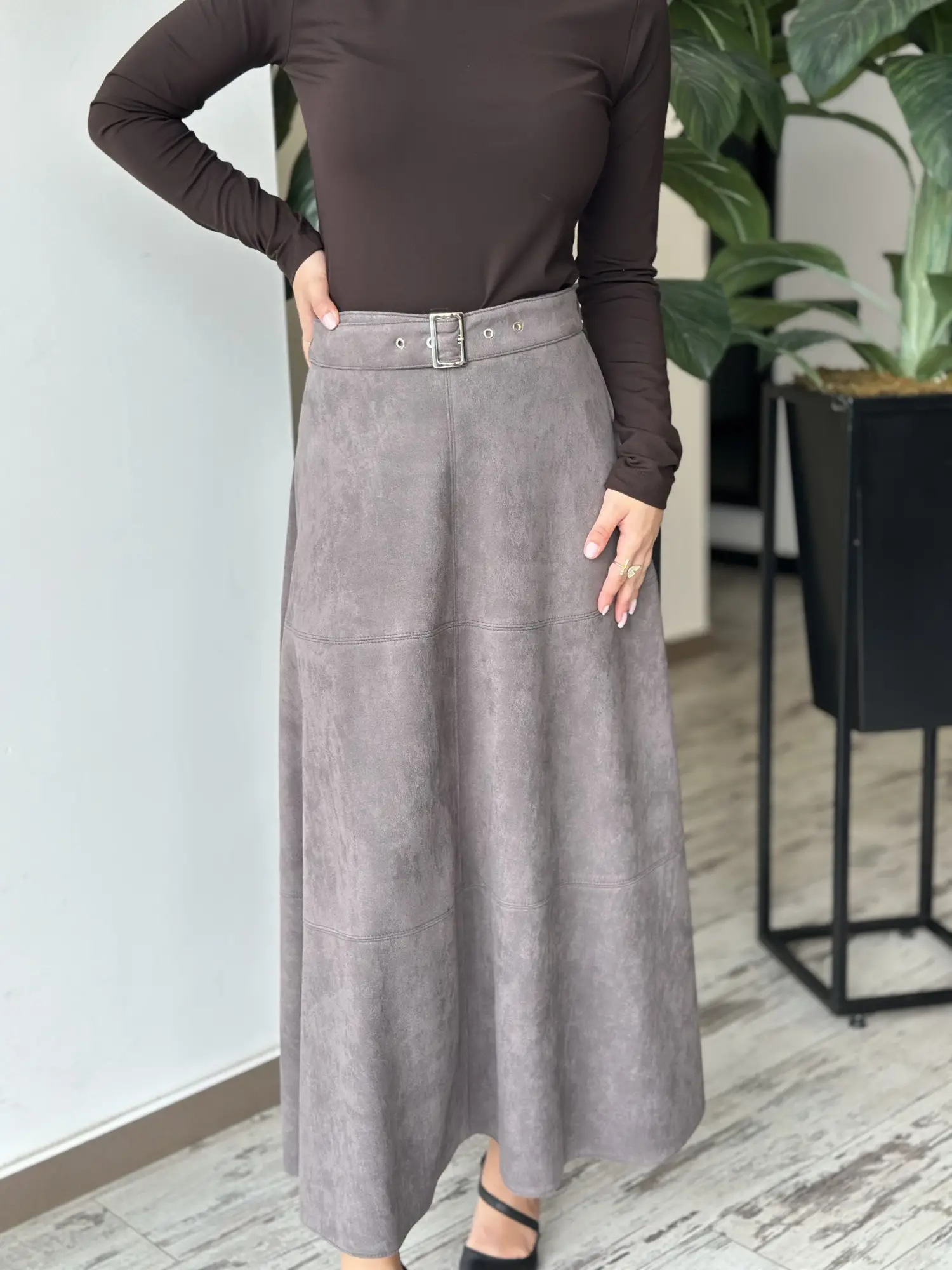 Kayra Parça Dikişli Süet Etek KA72018