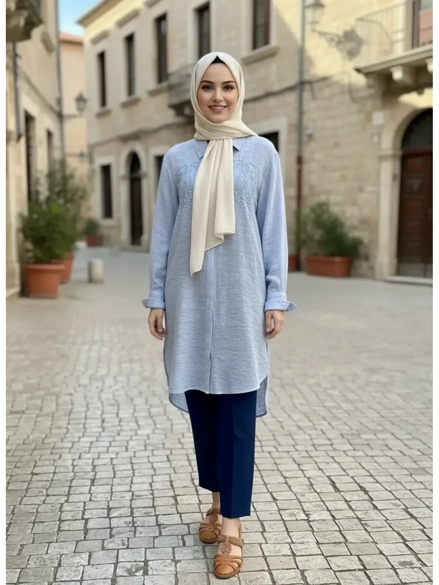 Kayra Yakası Nakış Ve Boncuk Detaylı Gömlek KA21187