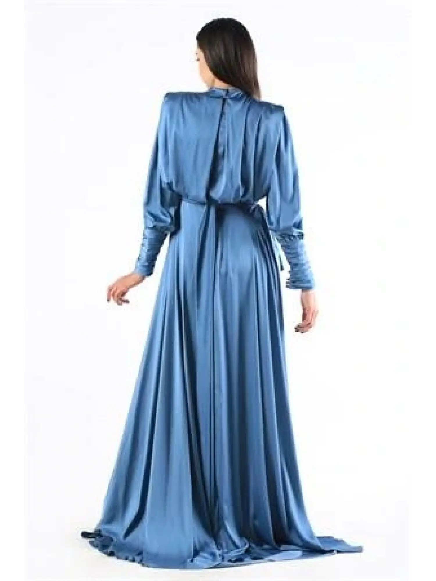 Kenzel Saten İndigo Tesettür Abiye Elbise (KENZEL1103)