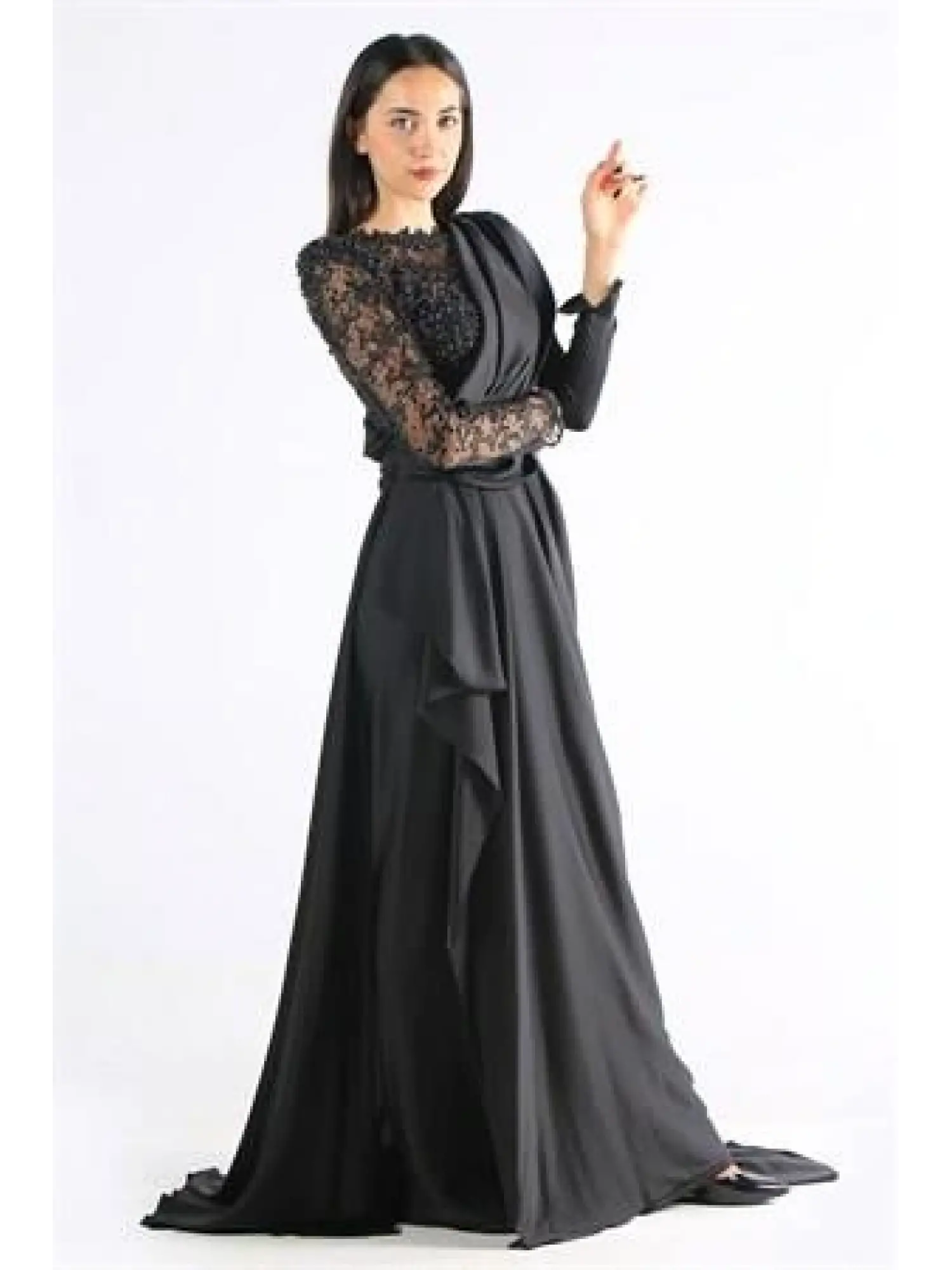 Kenzel Siyah Tesettür Abiye Elbise (KENZEL-1070)