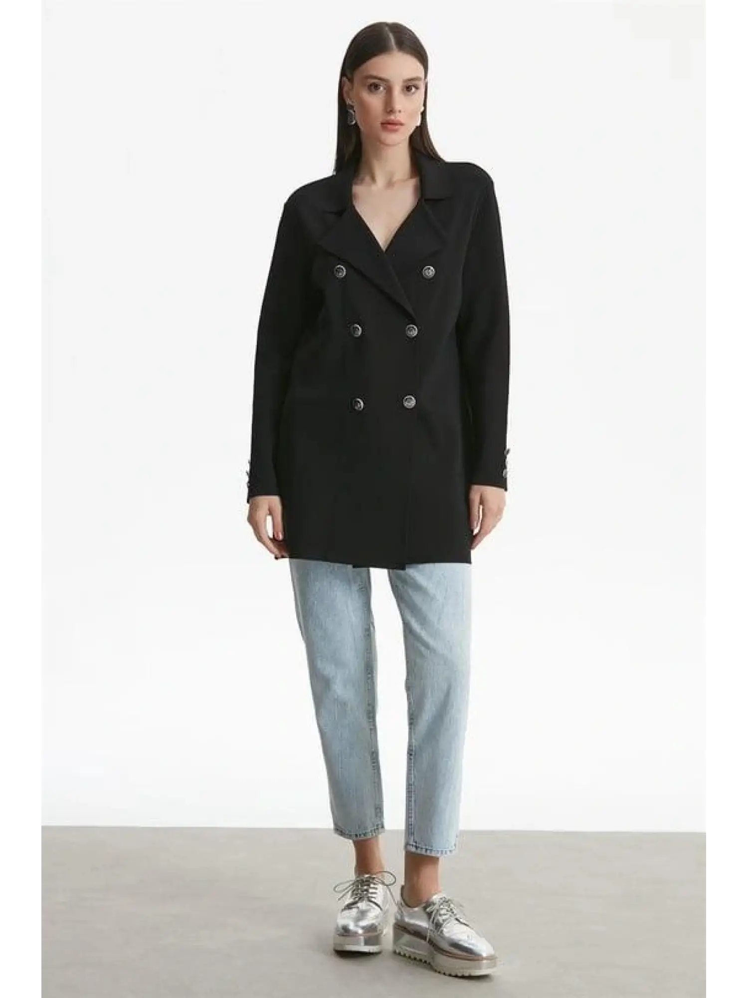 Kruvaze Yaka Rayon Ceket/Hırka HRK21464