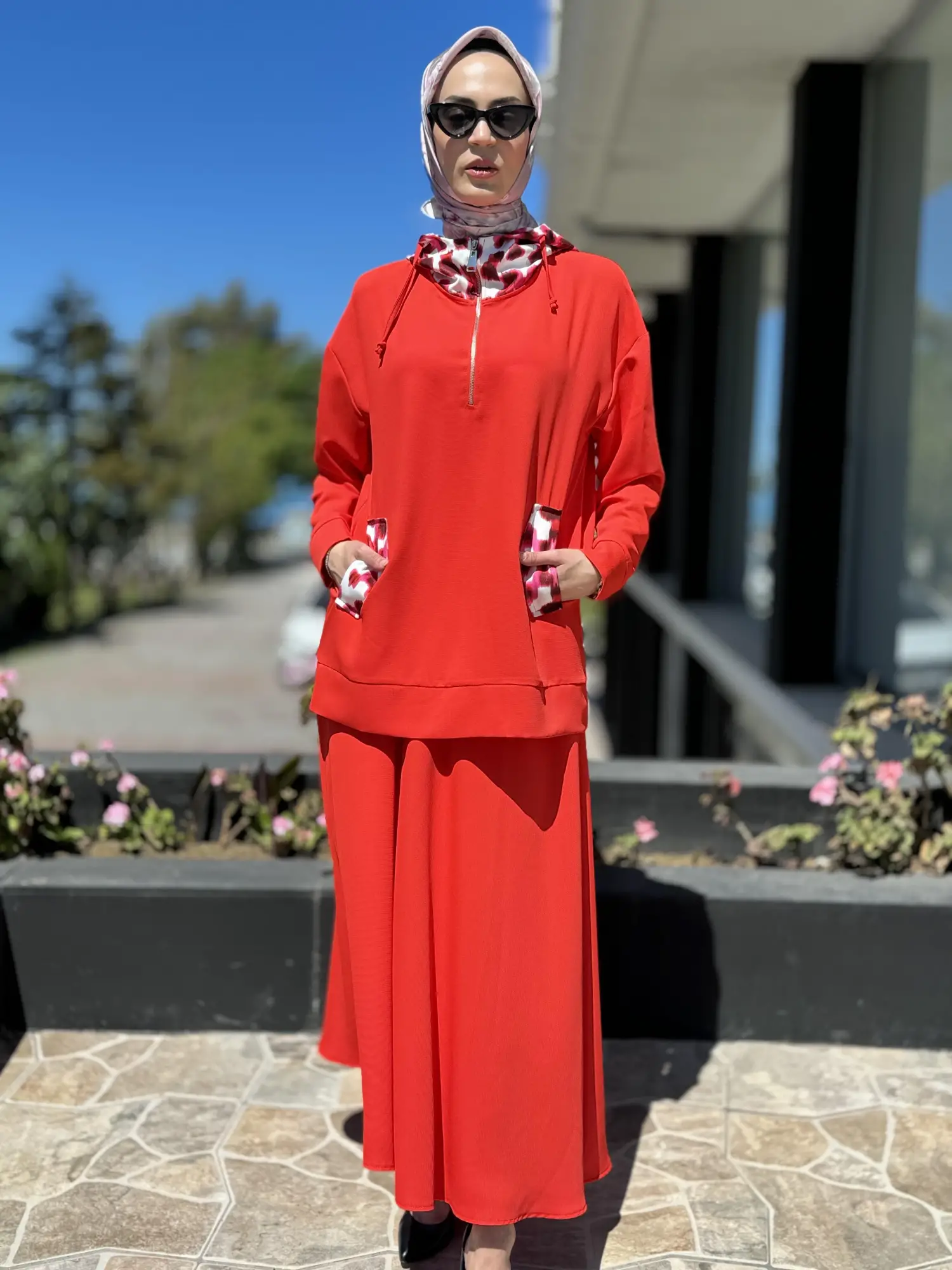 Lisa Kapüşonlu Tunik Etek Takım 3032