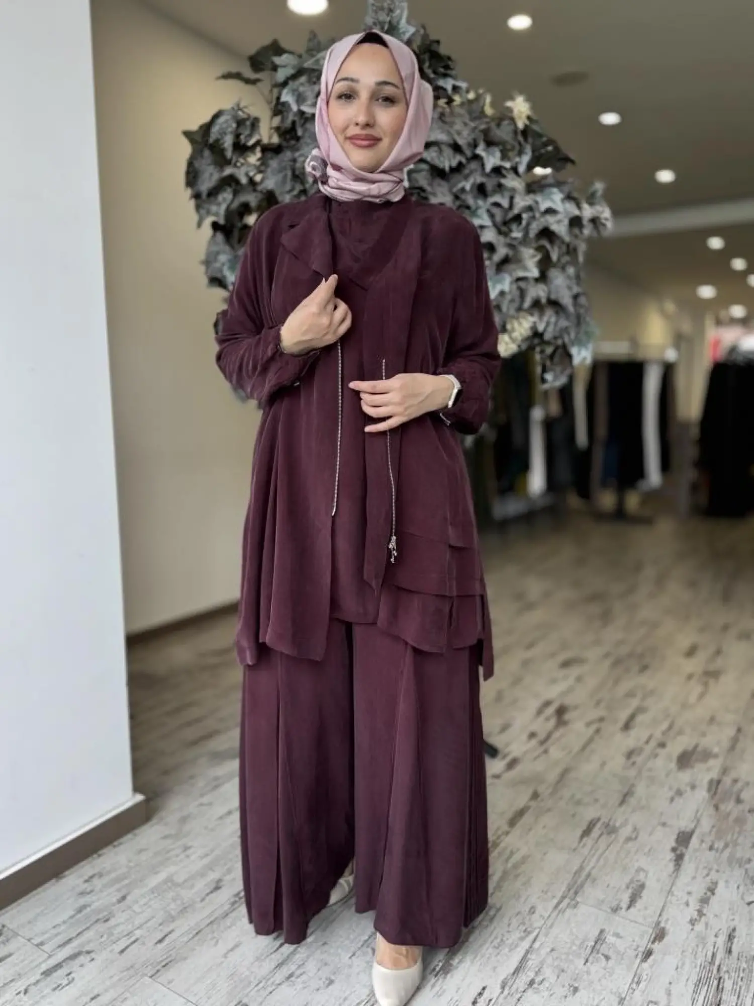 Misswhence 3 lü Cupra İpek Ceket Tunik Pantolon Takım 37205