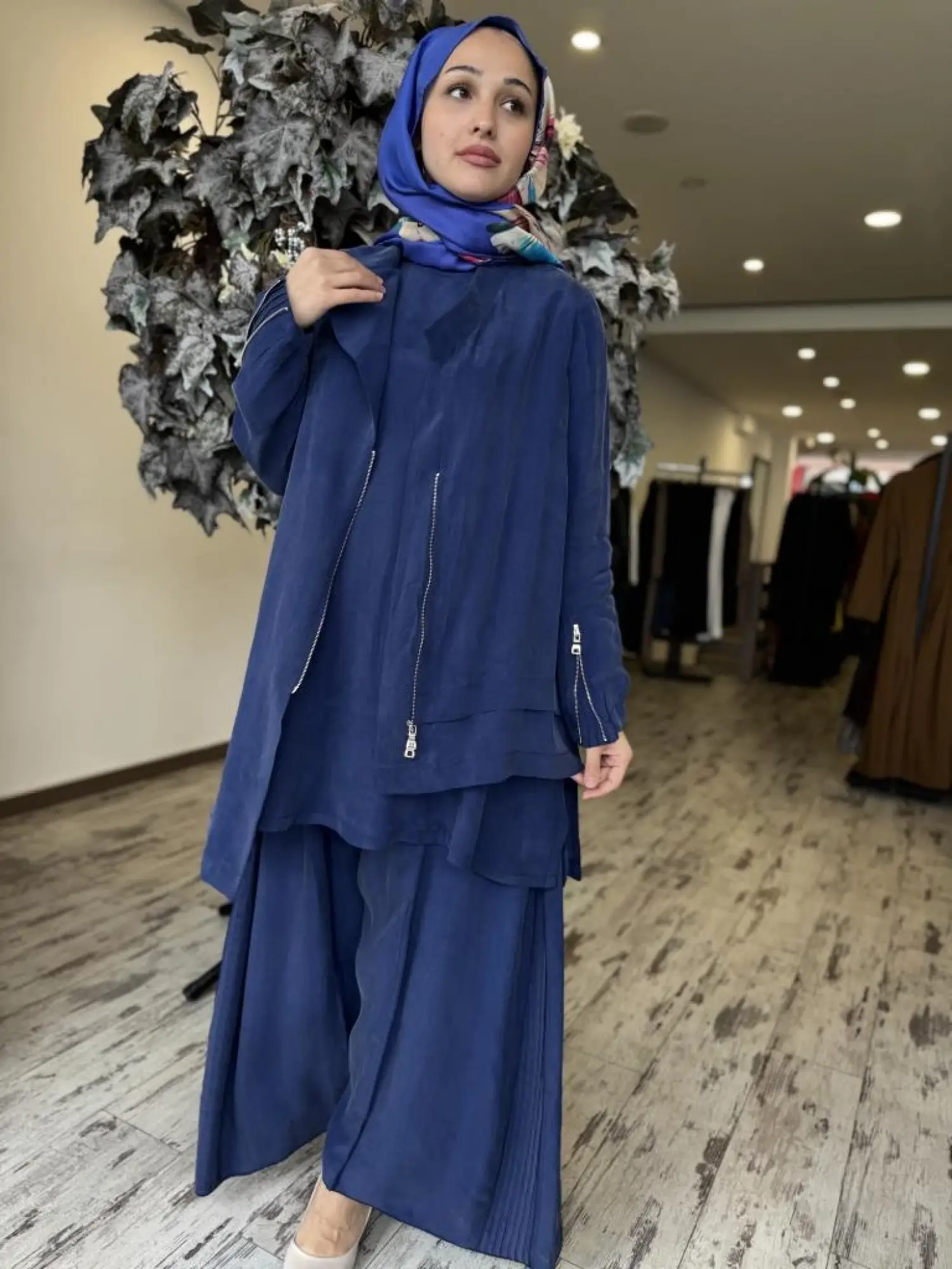 Misswhence 3 lü Cupra İpek Ceket Tunik Pantolon Takım 37205