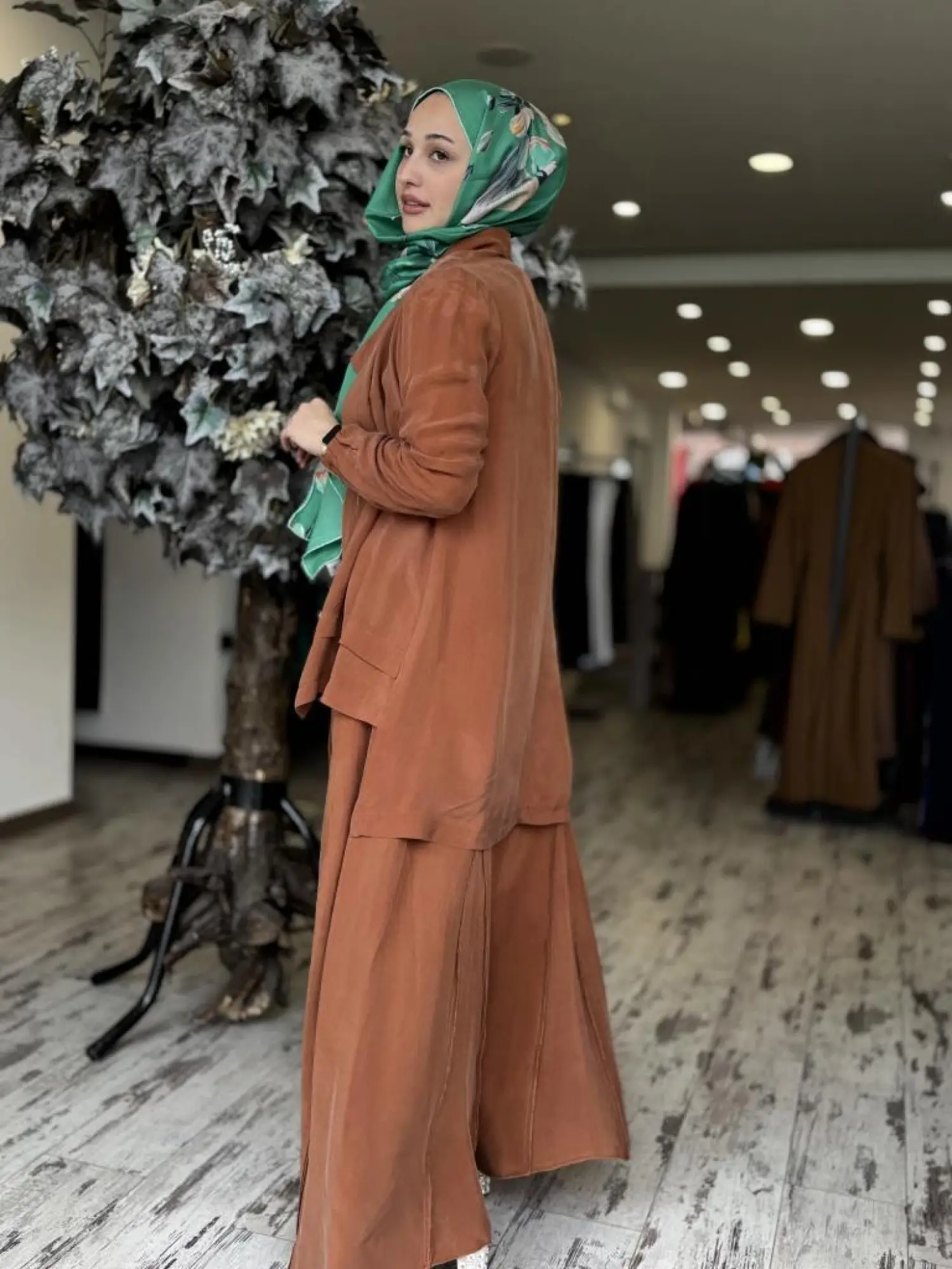 Misswhence 3 lü Cupra İpek Ceket Tunik Pantolon Takım 37205