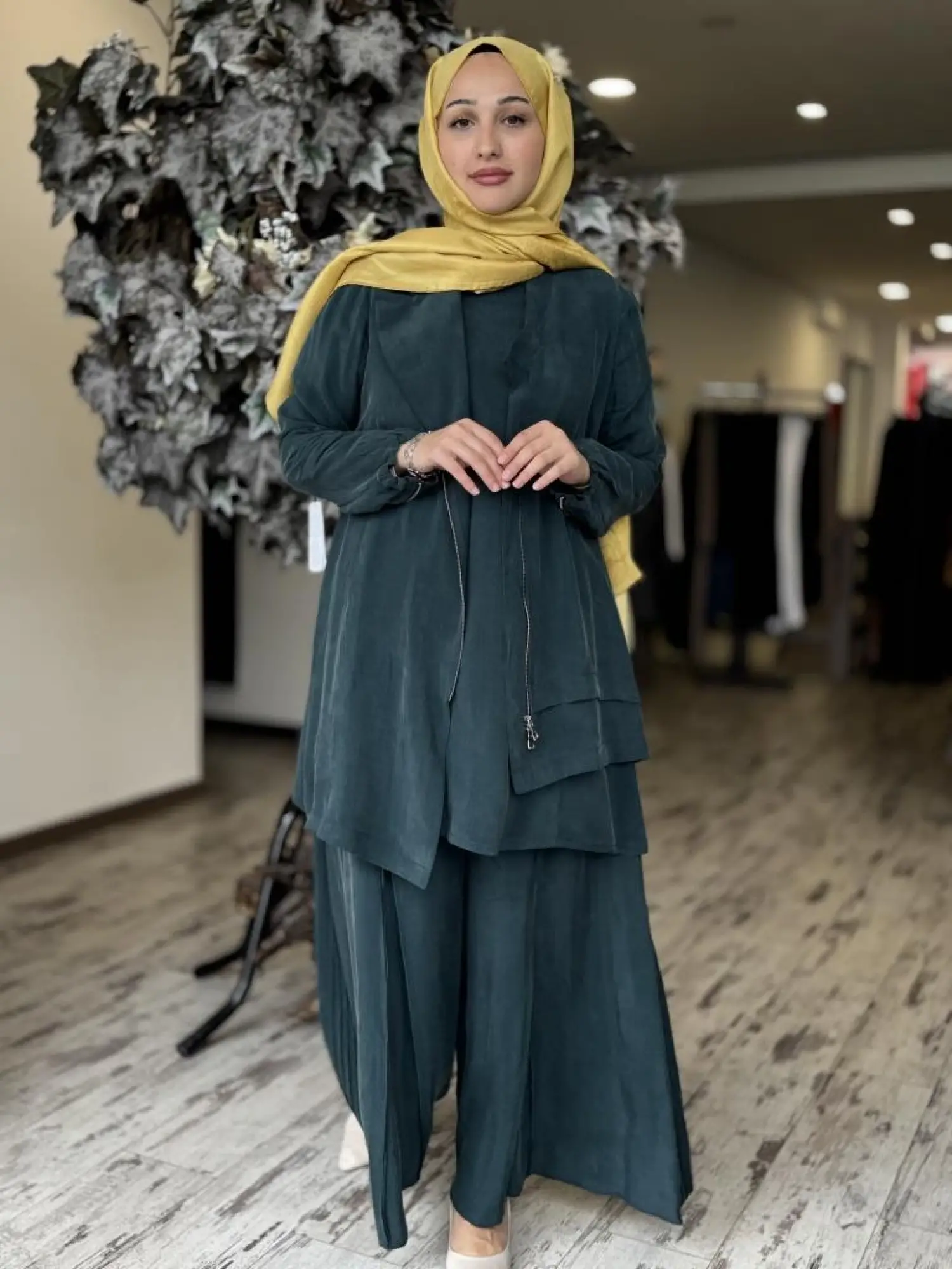 Misswhence 3 lü Cupra İpek Ceket Tunik Pantolon Takım 37205