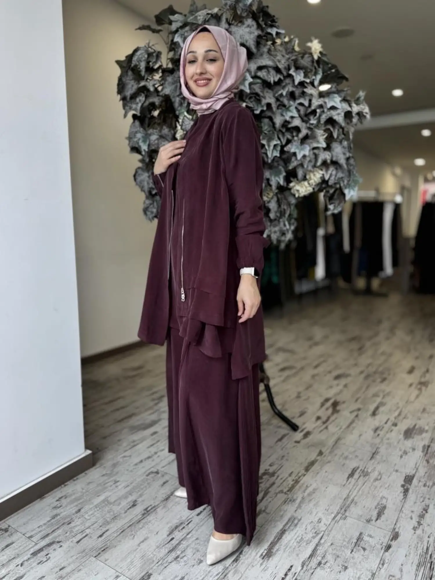 Misswhence 3 lü Cupra İpek Ceket Tunik Pantolon Takım 37205