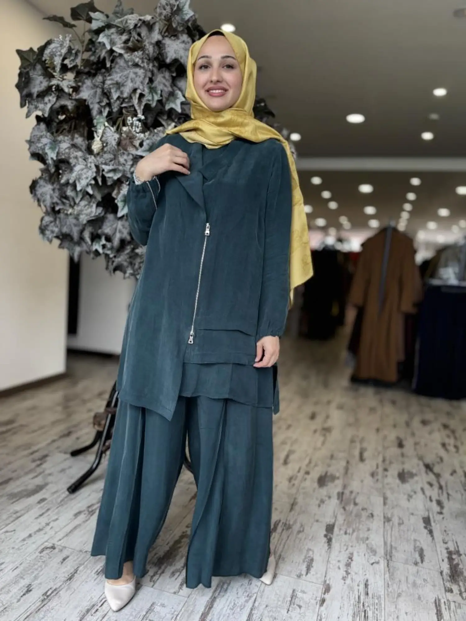 Misswhence 3 lü Cupra İpek Ceket Tunik Pantolon Takım 37205