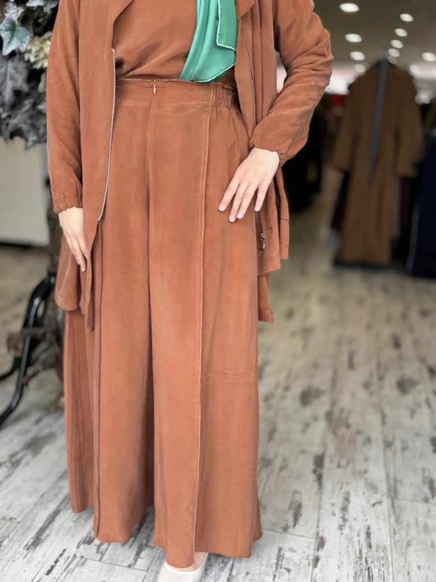 Misswhence 3 lü Cupra İpek Ceket Tunik Pantolon Takım 37205