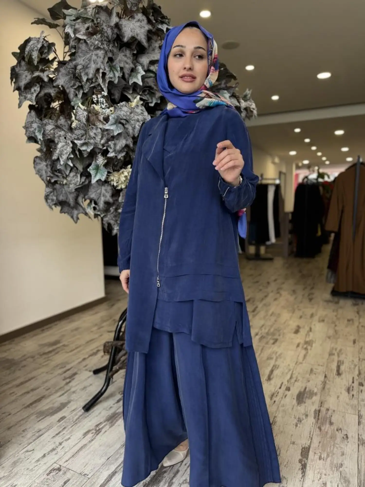 Misswhence 3 lü Cupra İpek Ceket Tunik Pantolon Takım 37205