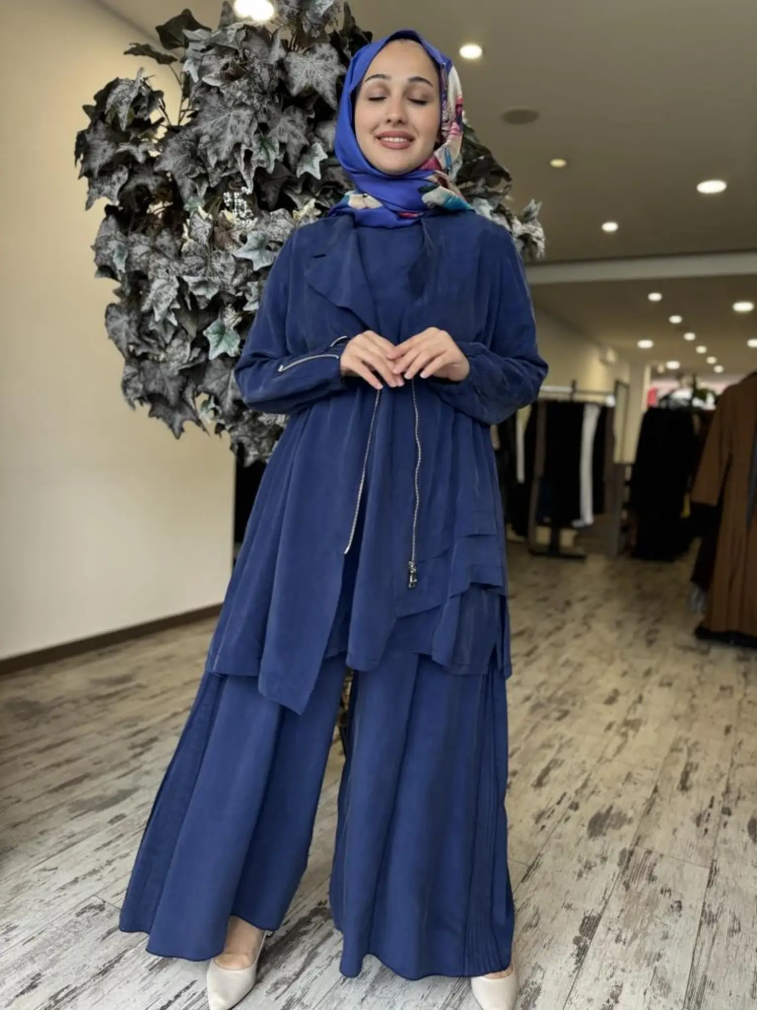 Misswhence 3 lü Cupra İpek Ceket Tunik Pantolon Takım 37205