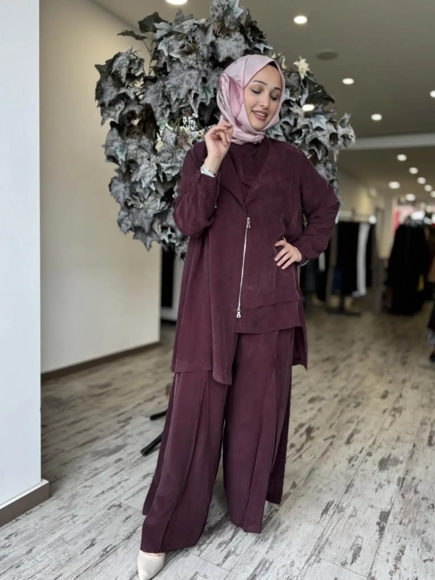 Misswhence 3 lü Cupra İpek Ceket Tunik Pantolon Takım 37205