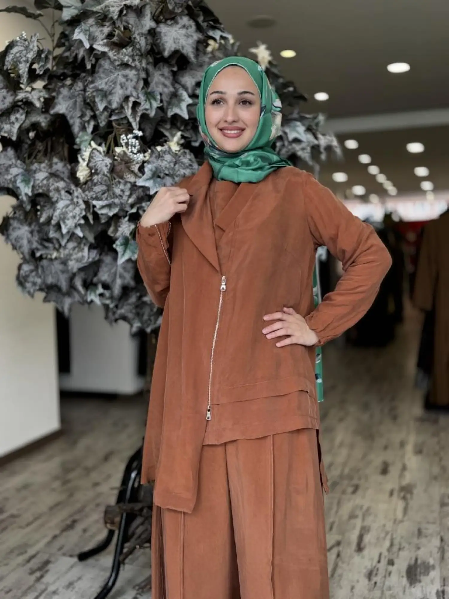 Misswhence 3 lü Cupra İpek Ceket Tunik Pantolon Takım 37205