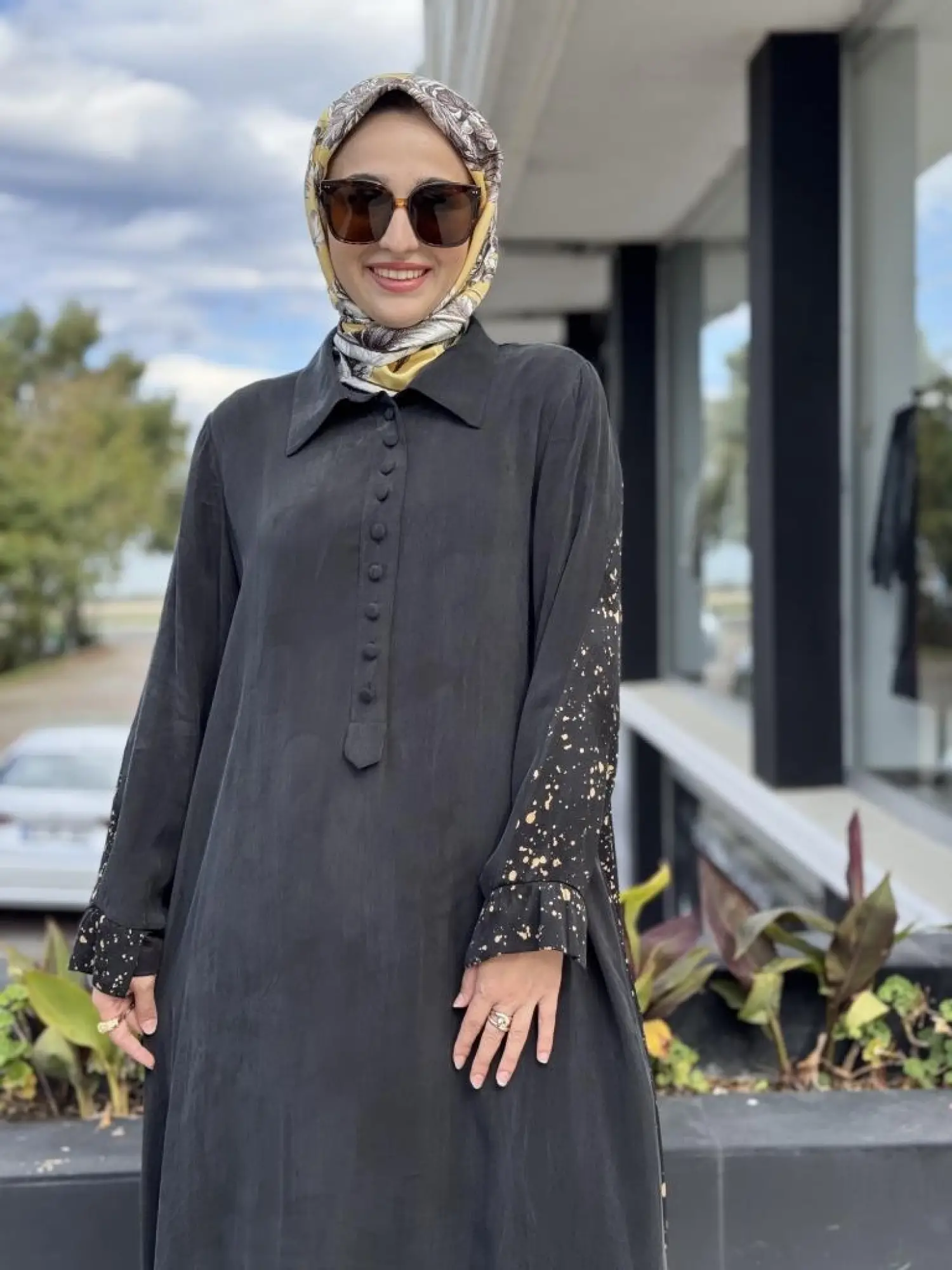 Misswhence Arkası Desenli Yarım Patlı İpek Elbise V3290