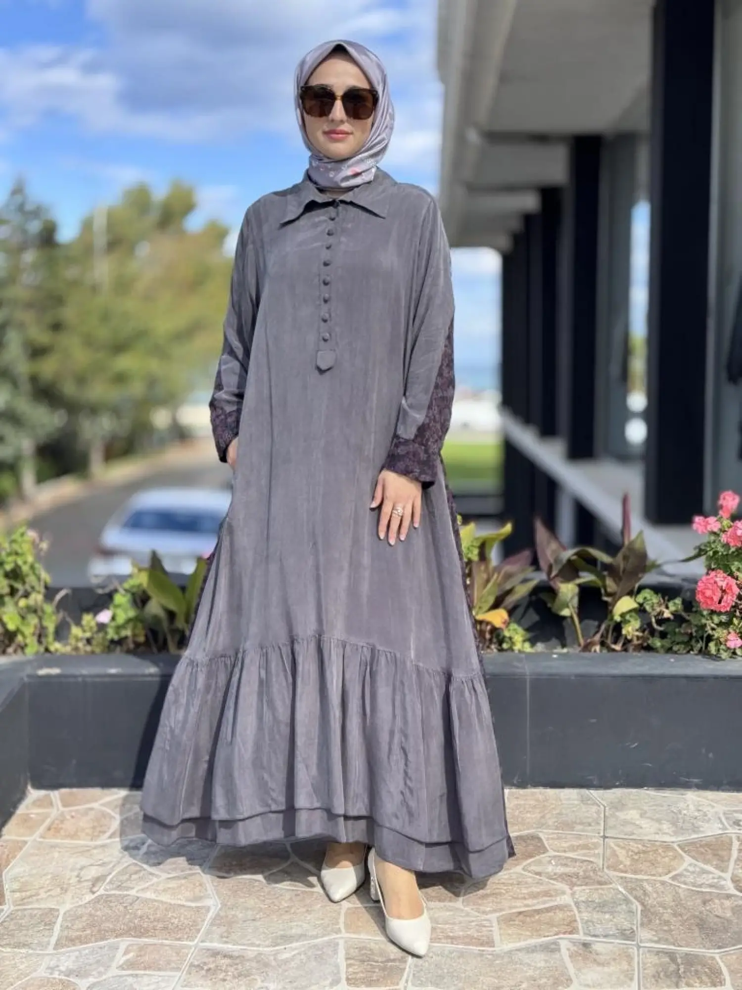 Misswhence Arkası Desenli Yarım Patlı İpek Elbise V3290