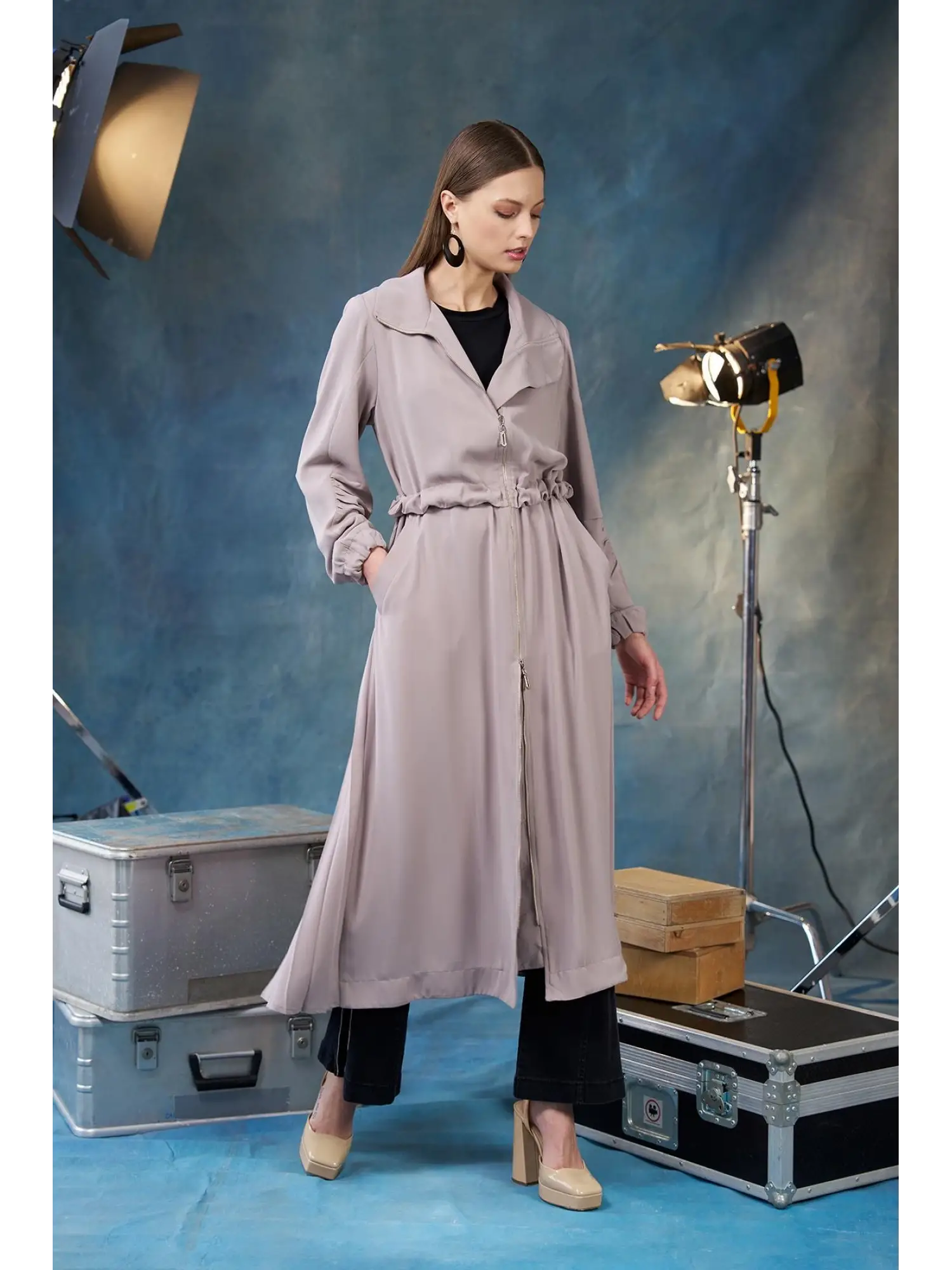 Misswhence Arkası Pliseli Fermuarlı Pardesü 35516