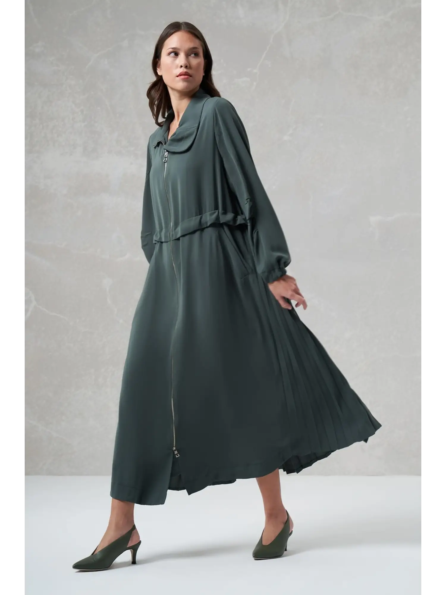 Misswhence Arkası Pliseli Fermuarlı Pardesü 35516